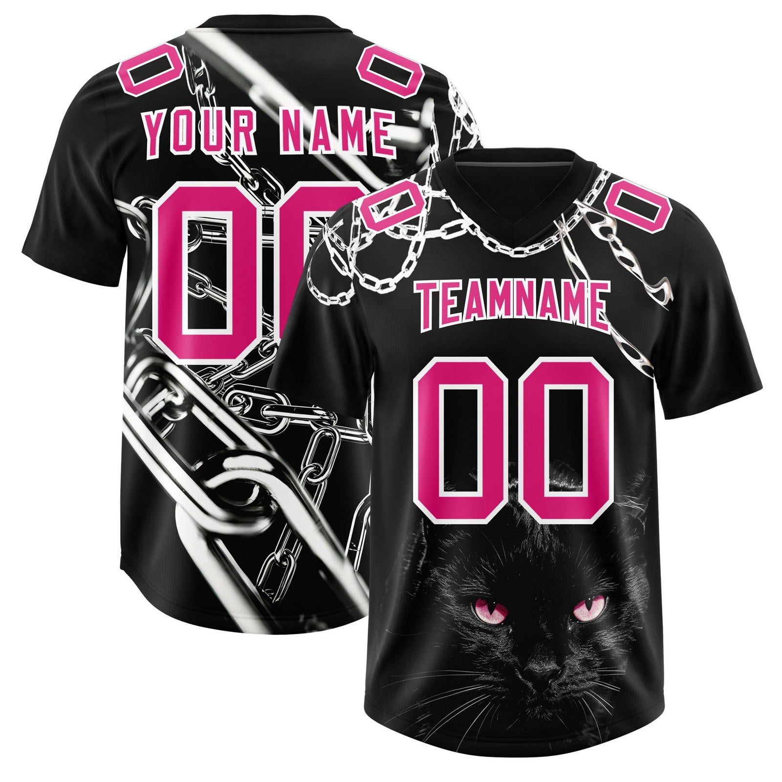 Custom Black Pink Graffiti Pattern Chains Football Jersey| KXKSHOP