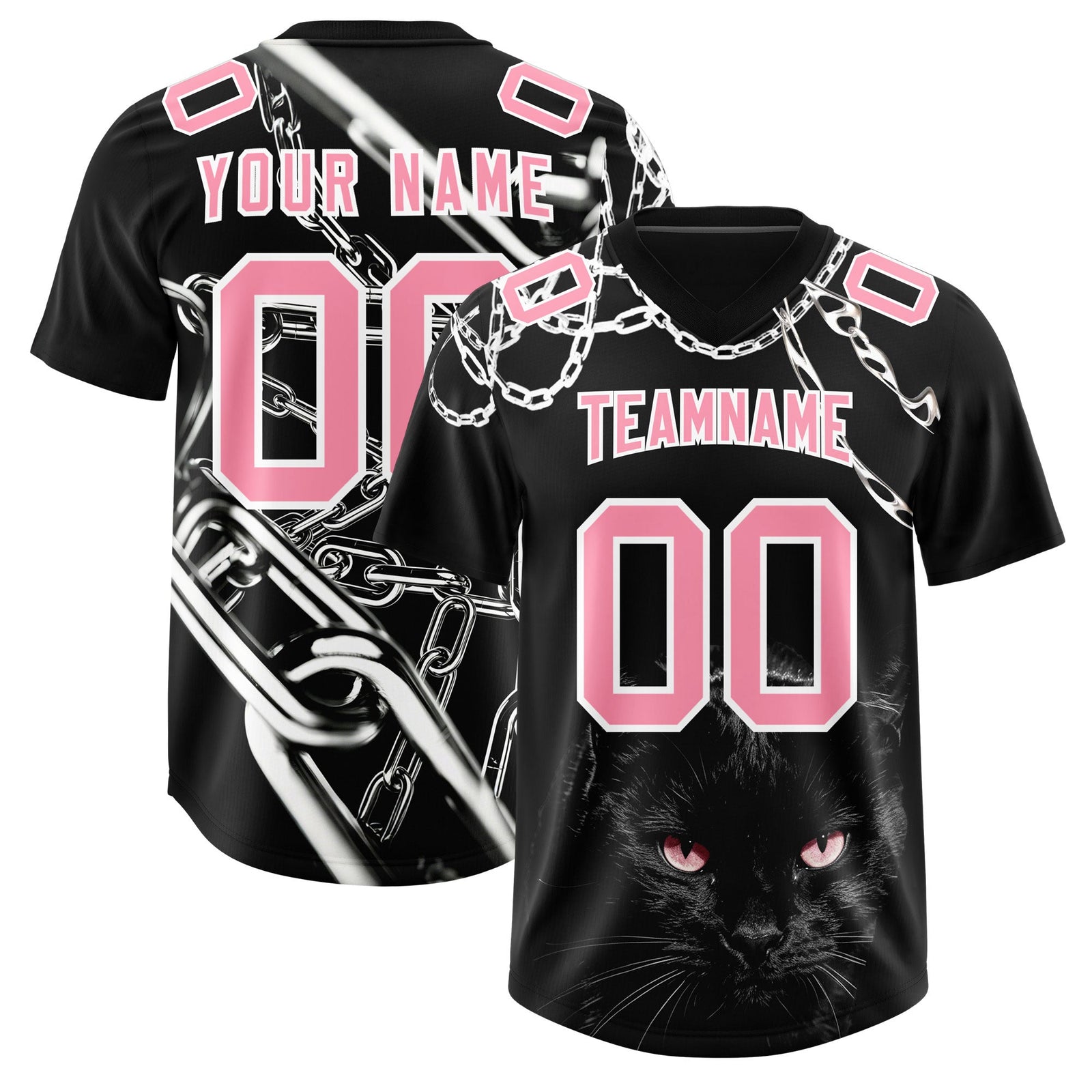 Custom Black Light Pink Graffiti Pattern Chains Football Jersey| KXKSHOP