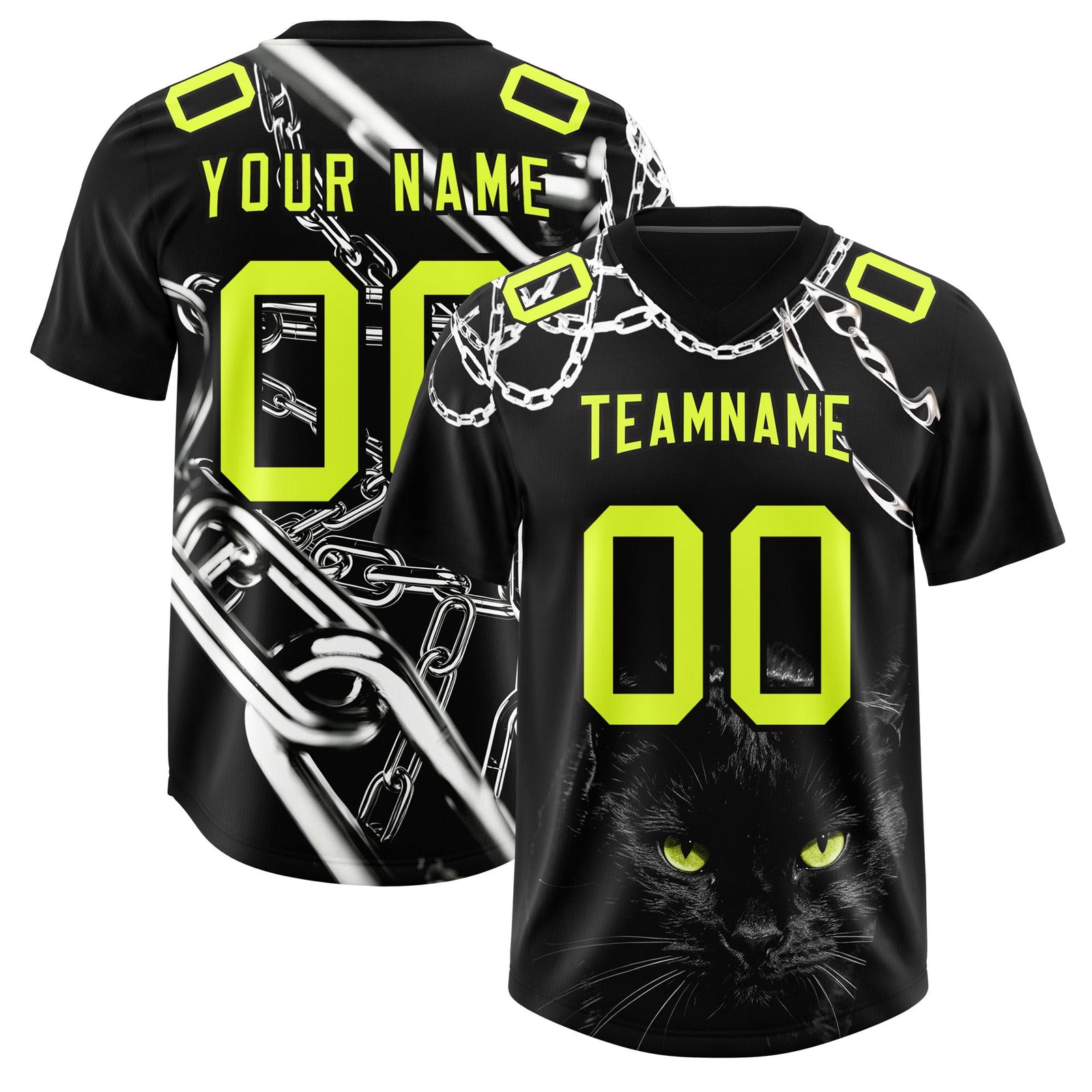 Custom Black Fluorescent Green Graffiti Pattern Chains Football Jersey| KXKSHOP
