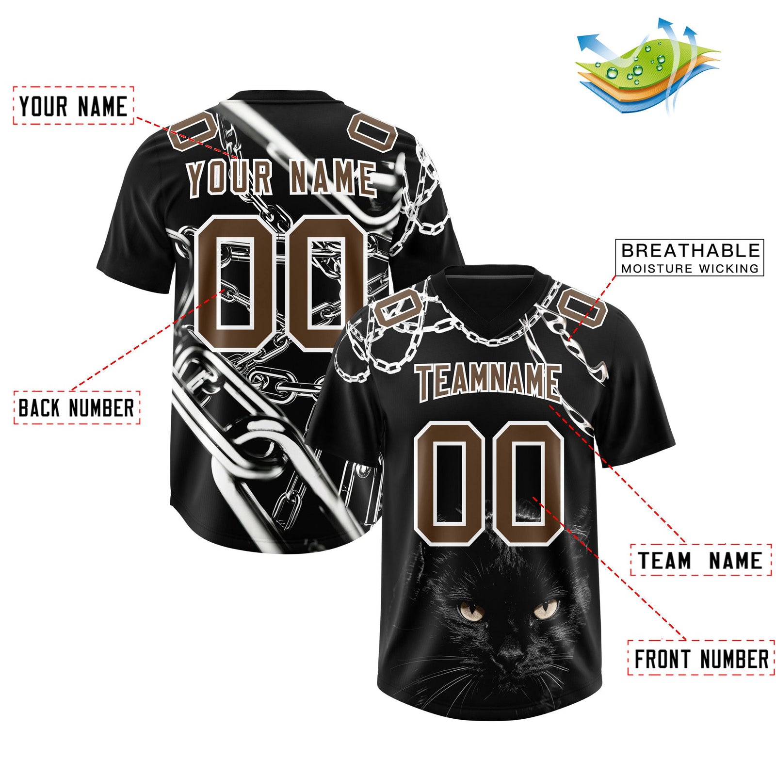 Custom Black Graffiti Pattern Chains Football Jersey| KXKSHOP