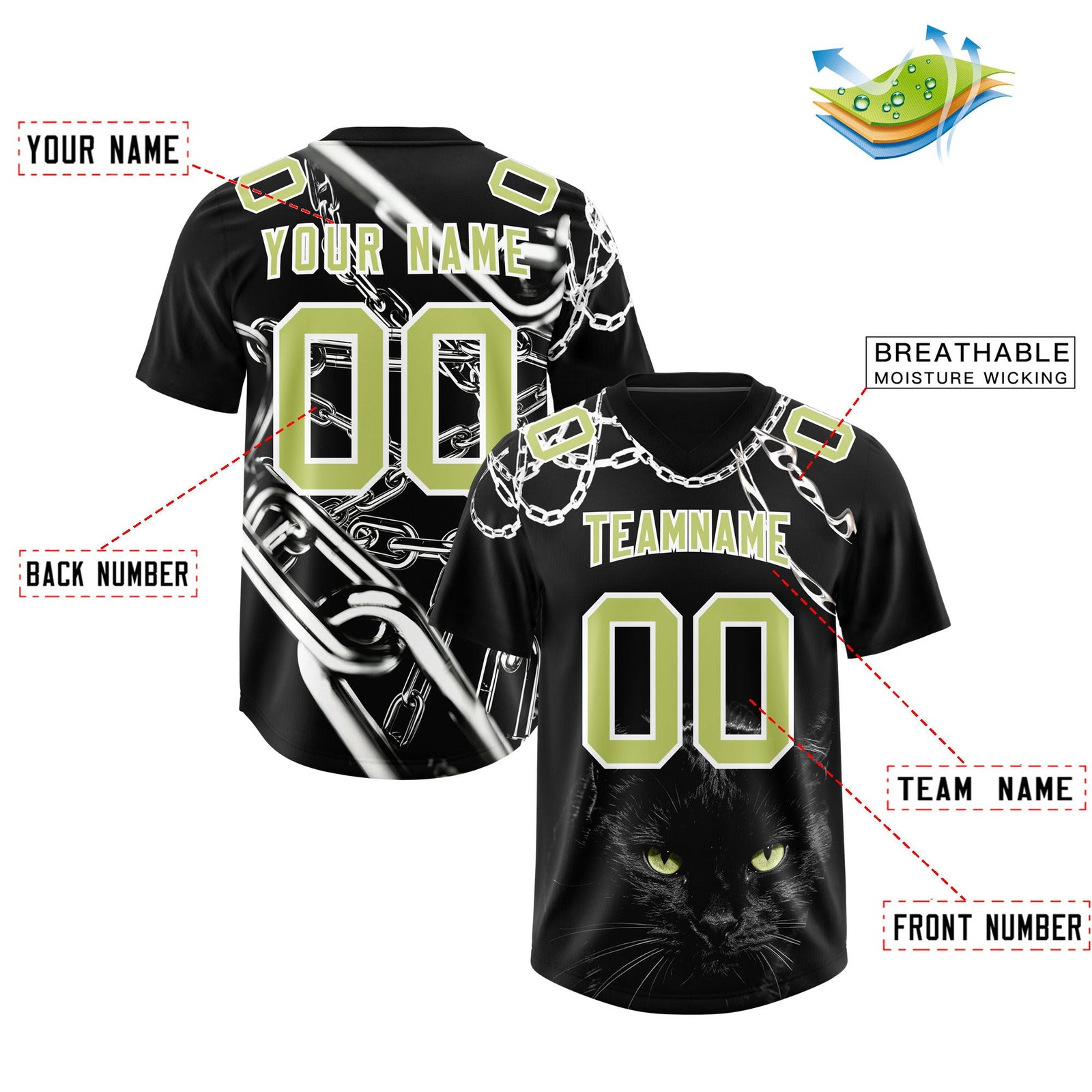 Custom Black Champagne Graffiti Pattern Chains Football Jersey| KXKSHOP