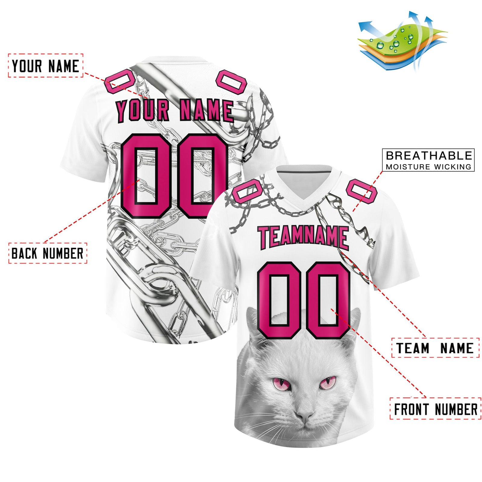 Custom White Pink Graffiti Pattern Chains Football Jersey| KXKSHOP