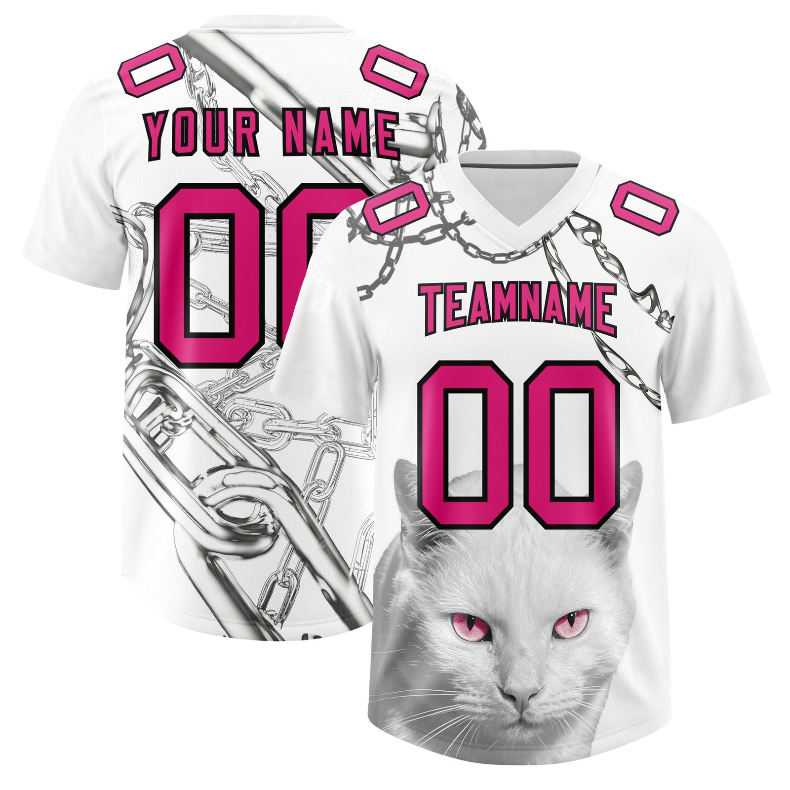Custom White Pink Graffiti Pattern Chains Football Jersey| KXKSHOP