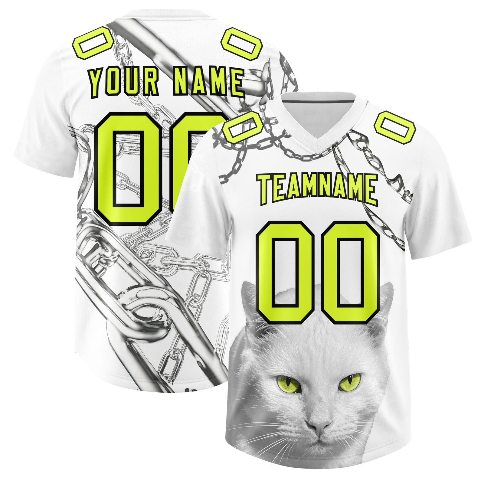 Custom White Fluorescent Green Graffiti Pattern Chains Football Jersey| KXKSHOP