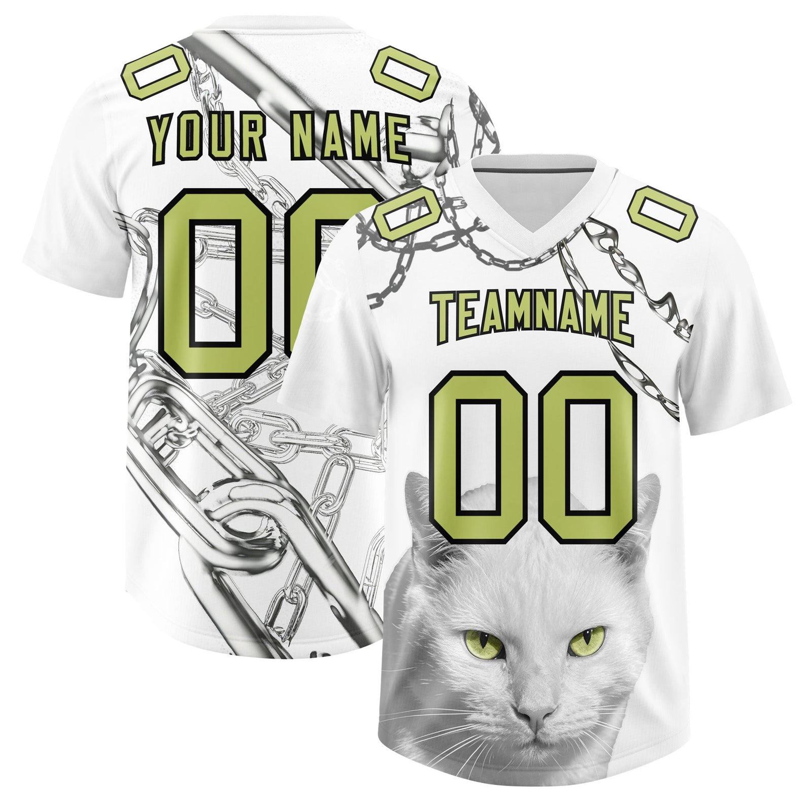 Custom White Champagne Graffiti Pattern Chains Football Jersey| KXKSHOP