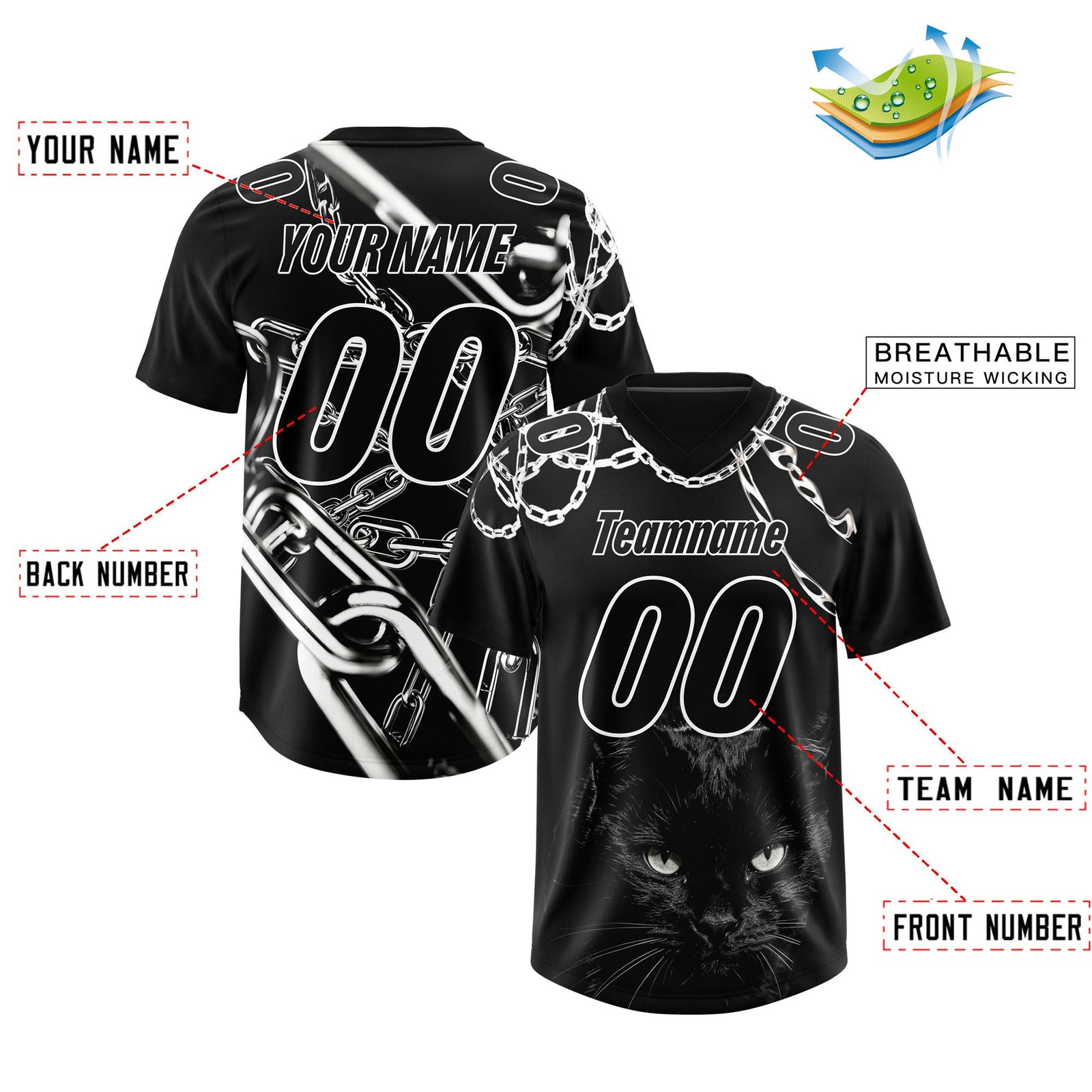 Custom Black White Graffiti Pattern Chains Football Jersey| KXKSHOP