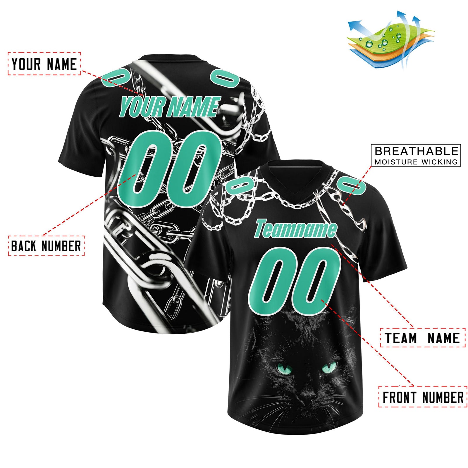 Custom Black Green Graffiti Pattern Chains Football Jersey| KXKSHOP