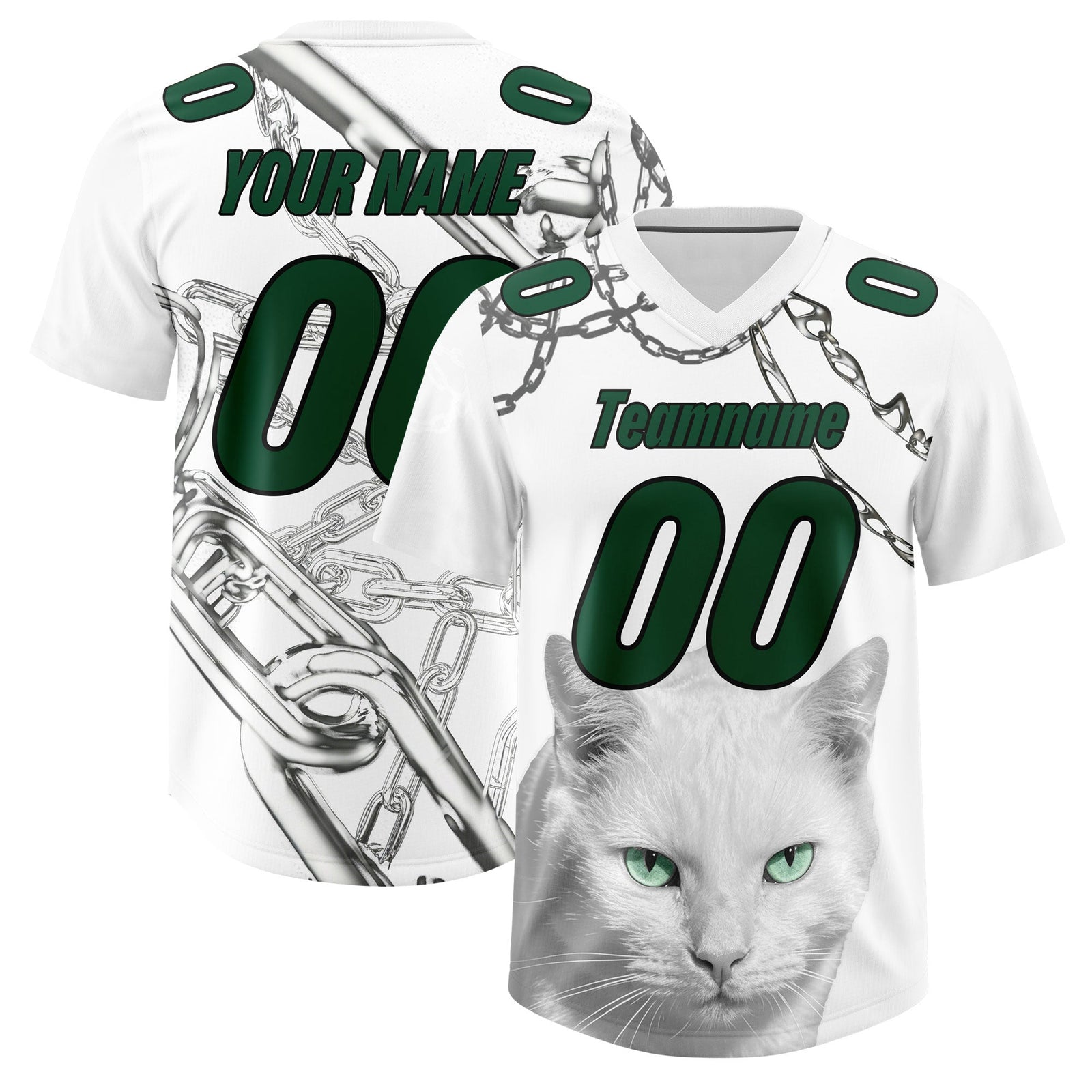 Custom White Kelly Green Graffiti Pattern Chains Football Jersey| KXKSHOP