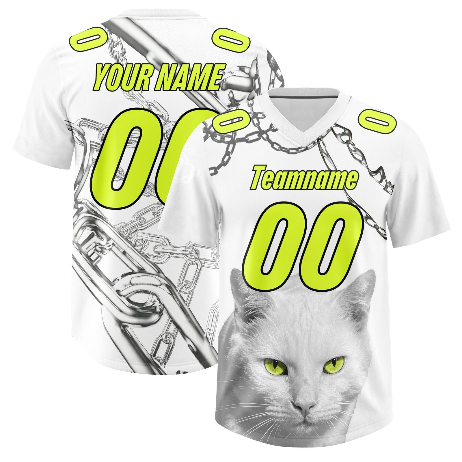 Custom White Fluorescent Green Graffiti Pattern Chains Football Jersey| KXKSHOP