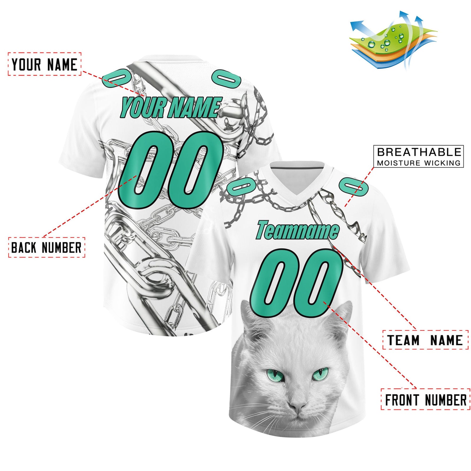 Custom White Green Graffiti Pattern Chains Football Jersey| KXKSHOP