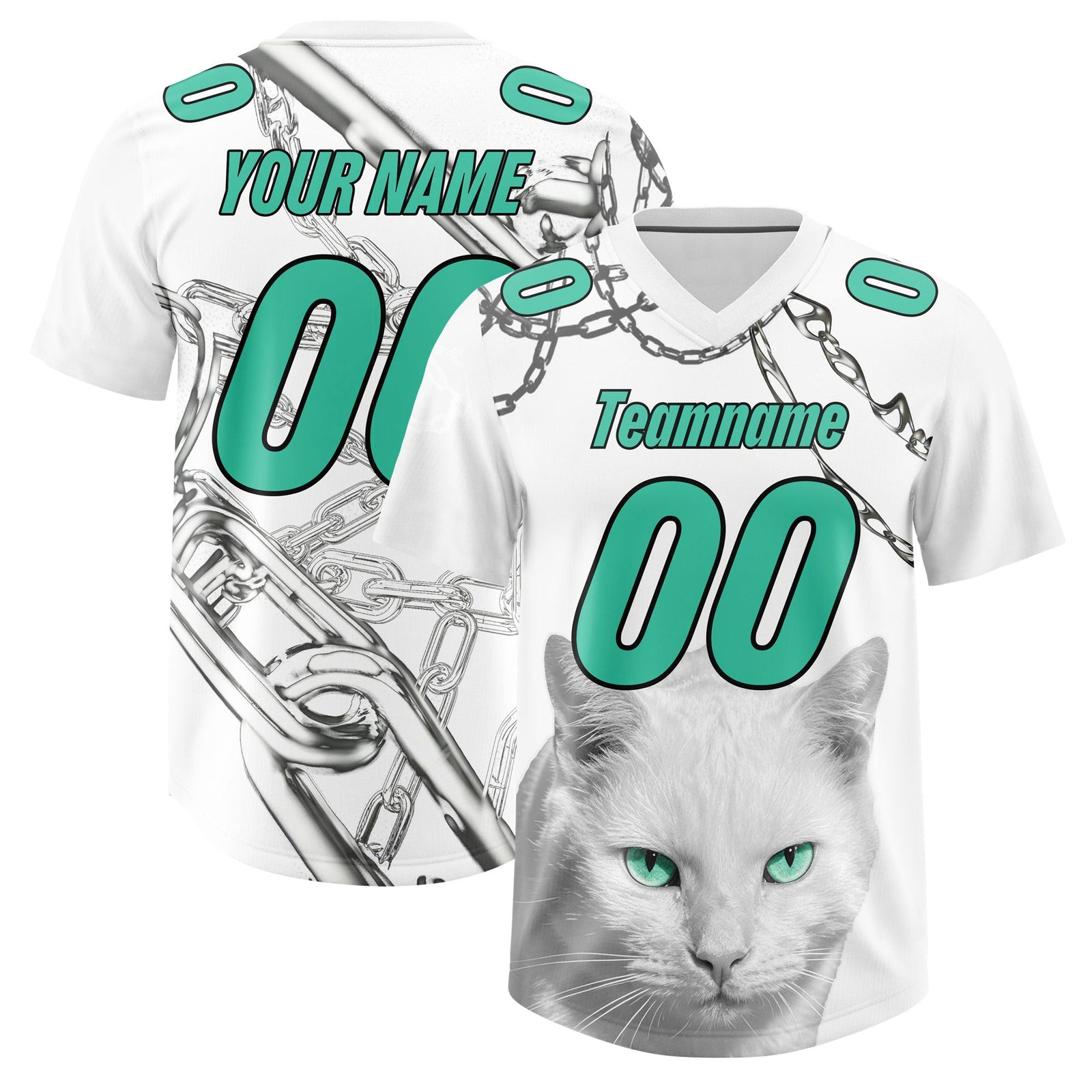 Custom White Green Graffiti Pattern Chains Football Jersey| KXKSHOP
