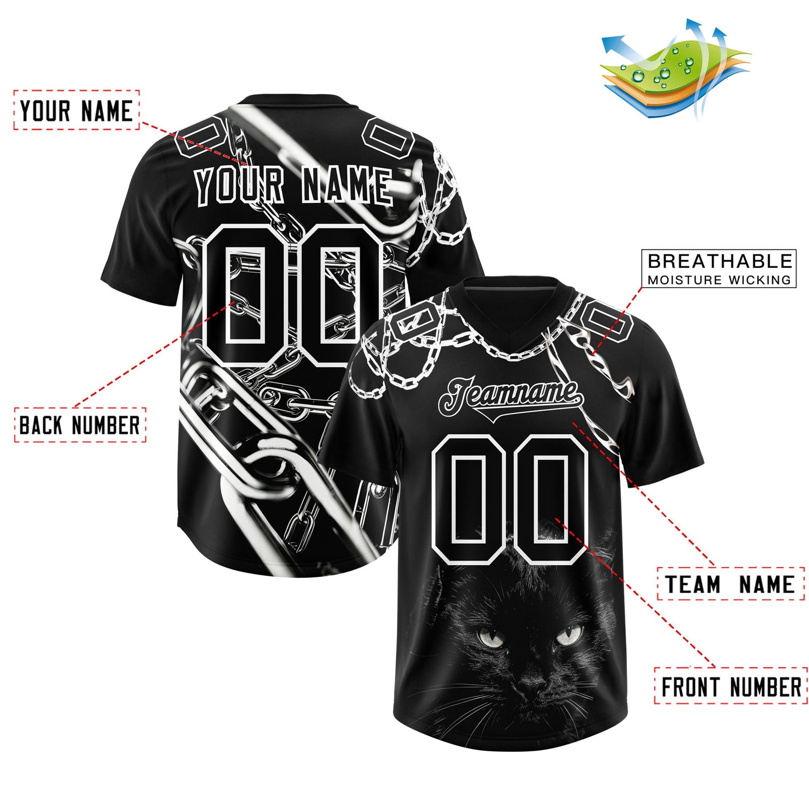 Custom Black White Graffiti Pattern Chains Football Jersey| KXKSHOP
