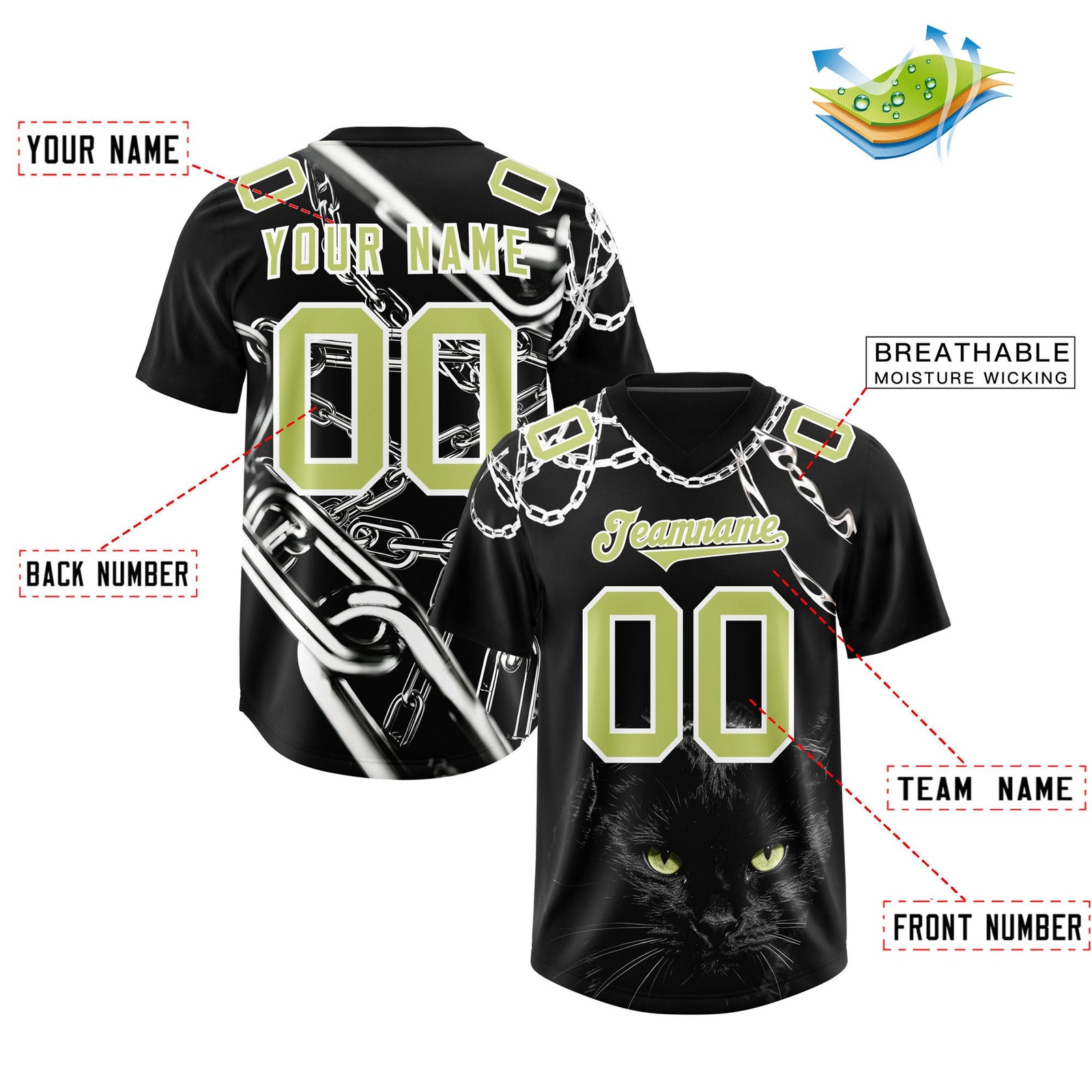 Custom Black Champagne Graffiti Pattern Chains Football Jersey| KXKSHOP