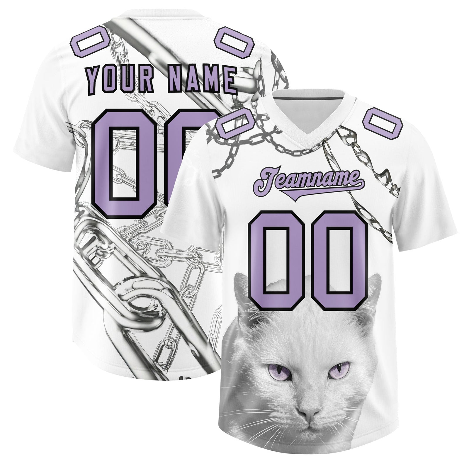 Custom White Light Purple Graffiti Pattern Chains Football Jersey| KXKSHOP