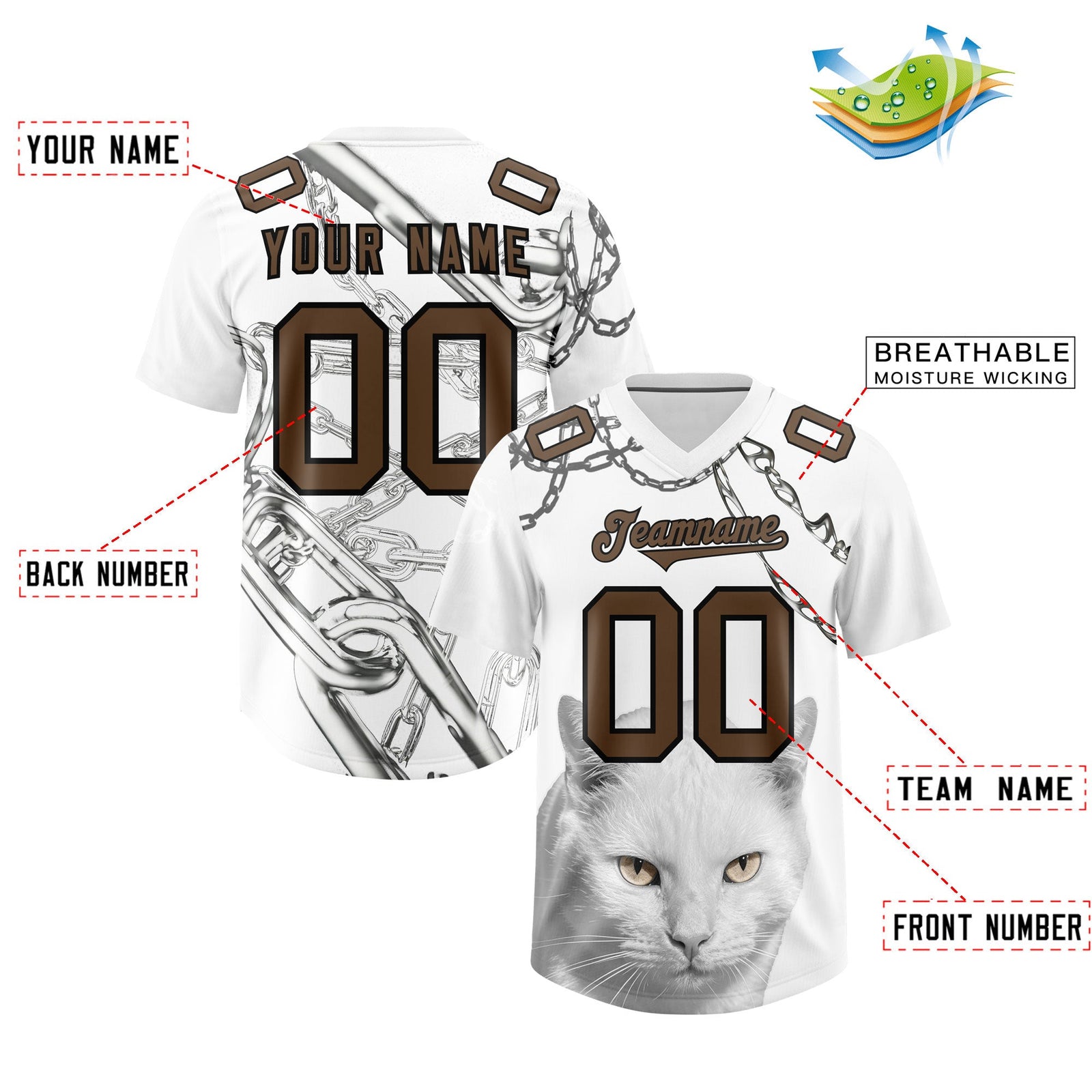 Custom White Graffiti Pattern Chains Football Jersey| KXKSHOP