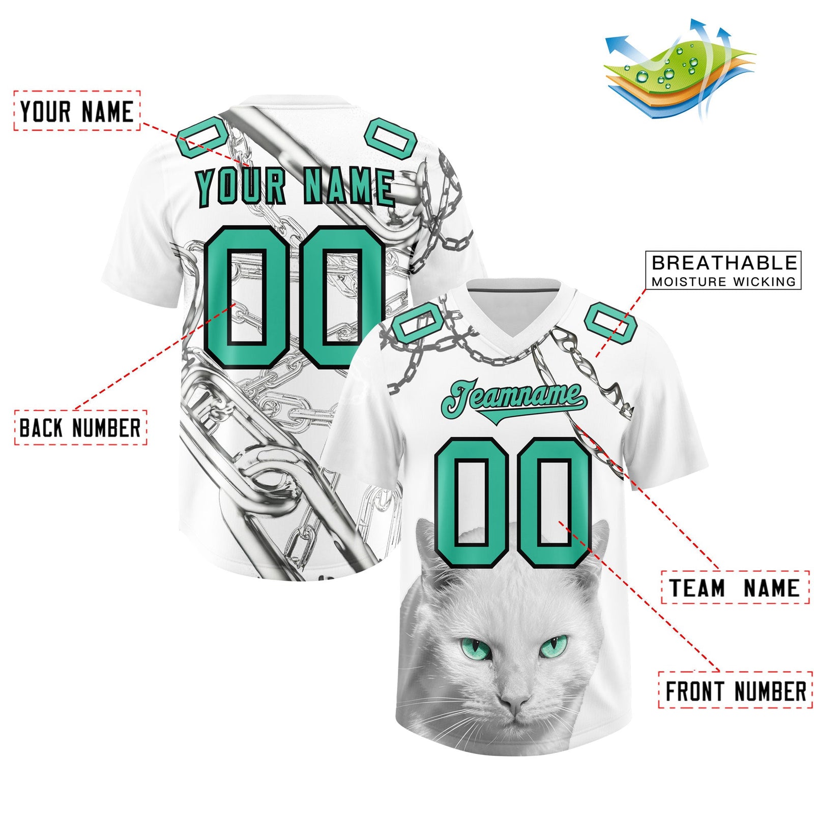 Custom White Green Graffiti Pattern Chains Football Jersey| KXKSHOP