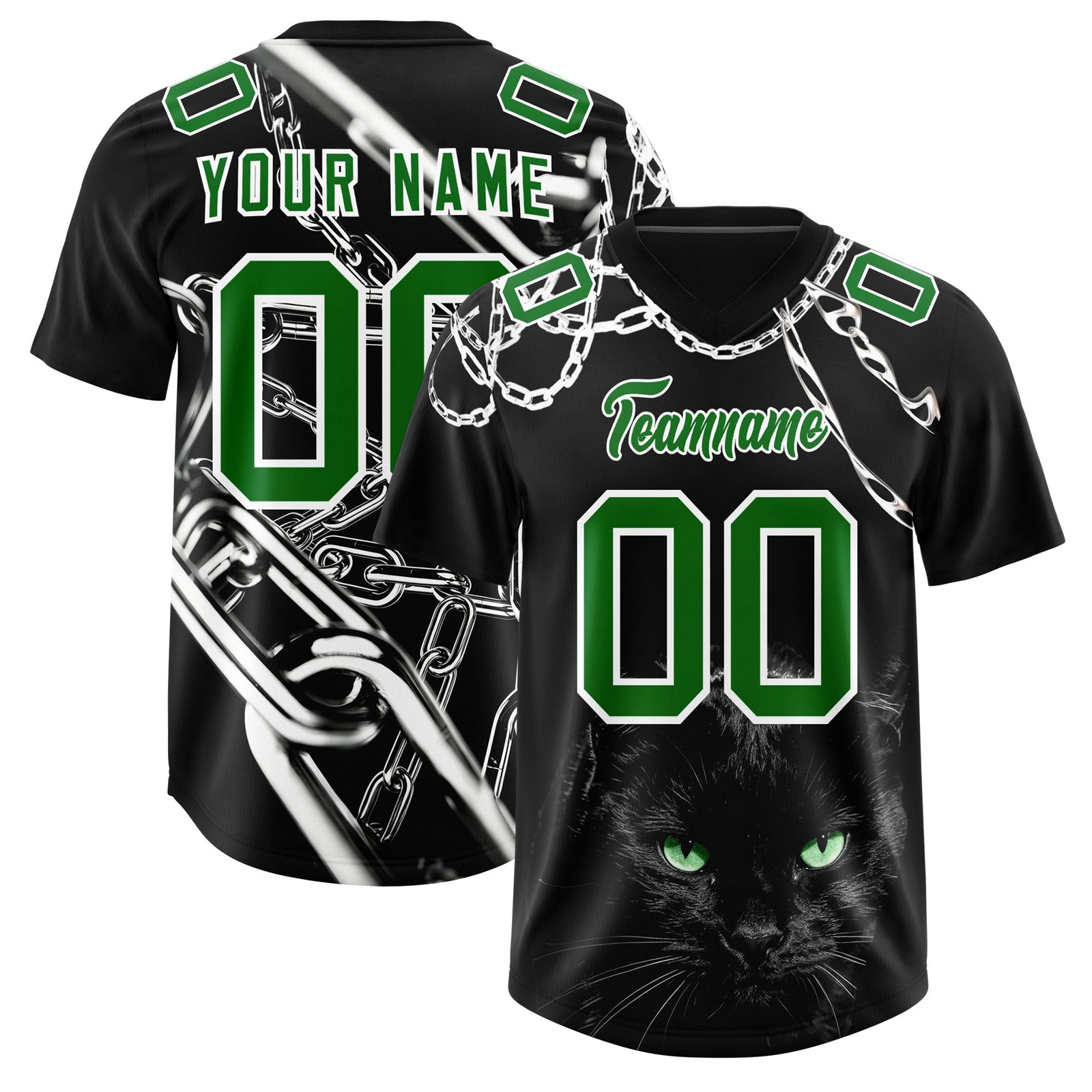 Custom Black Kelly Greeen Graffiti Pattern Chains Football Jersey| KXKSHOP
