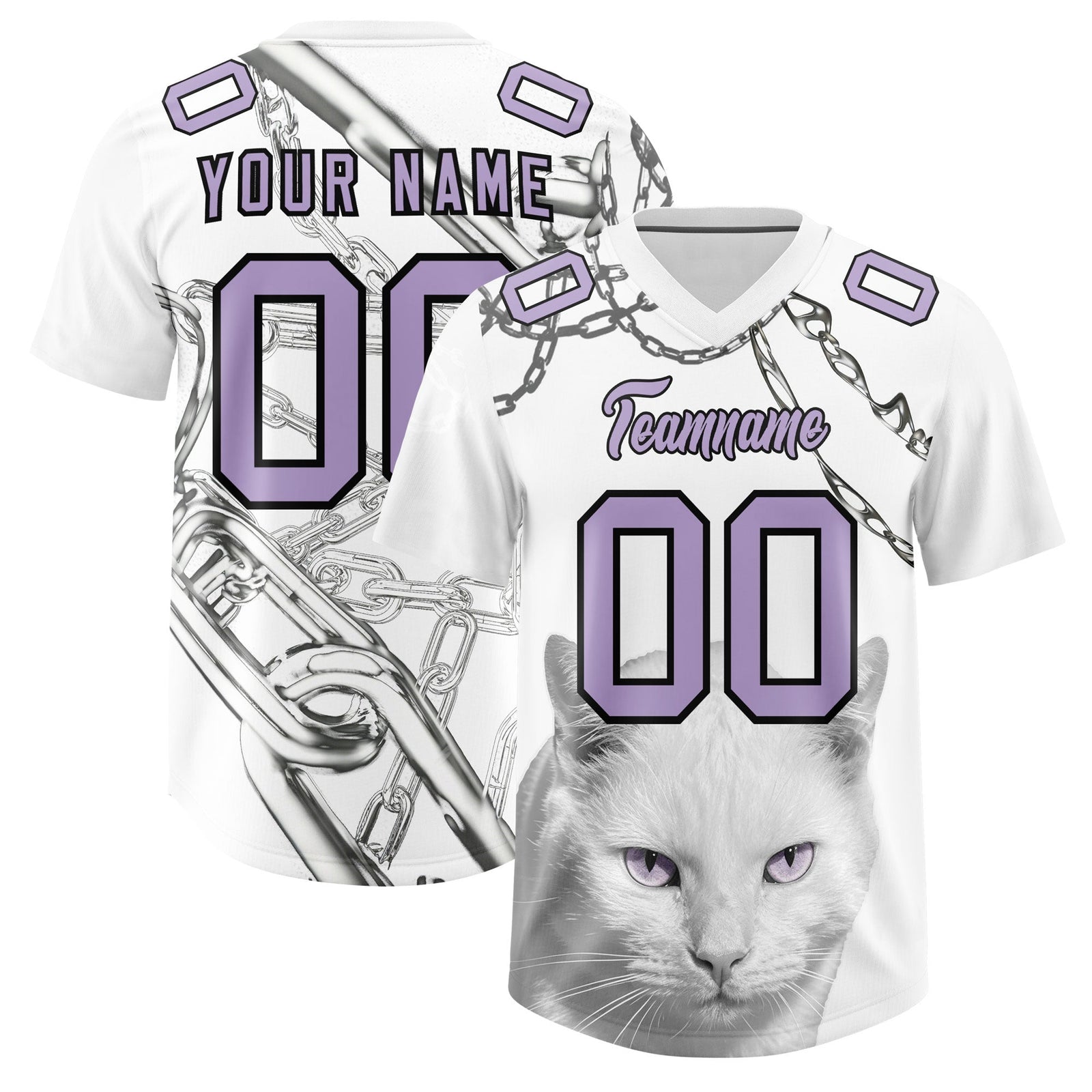 Custom White Light Purple Graffiti Pattern Chains Football Jersey| KXKSHOP