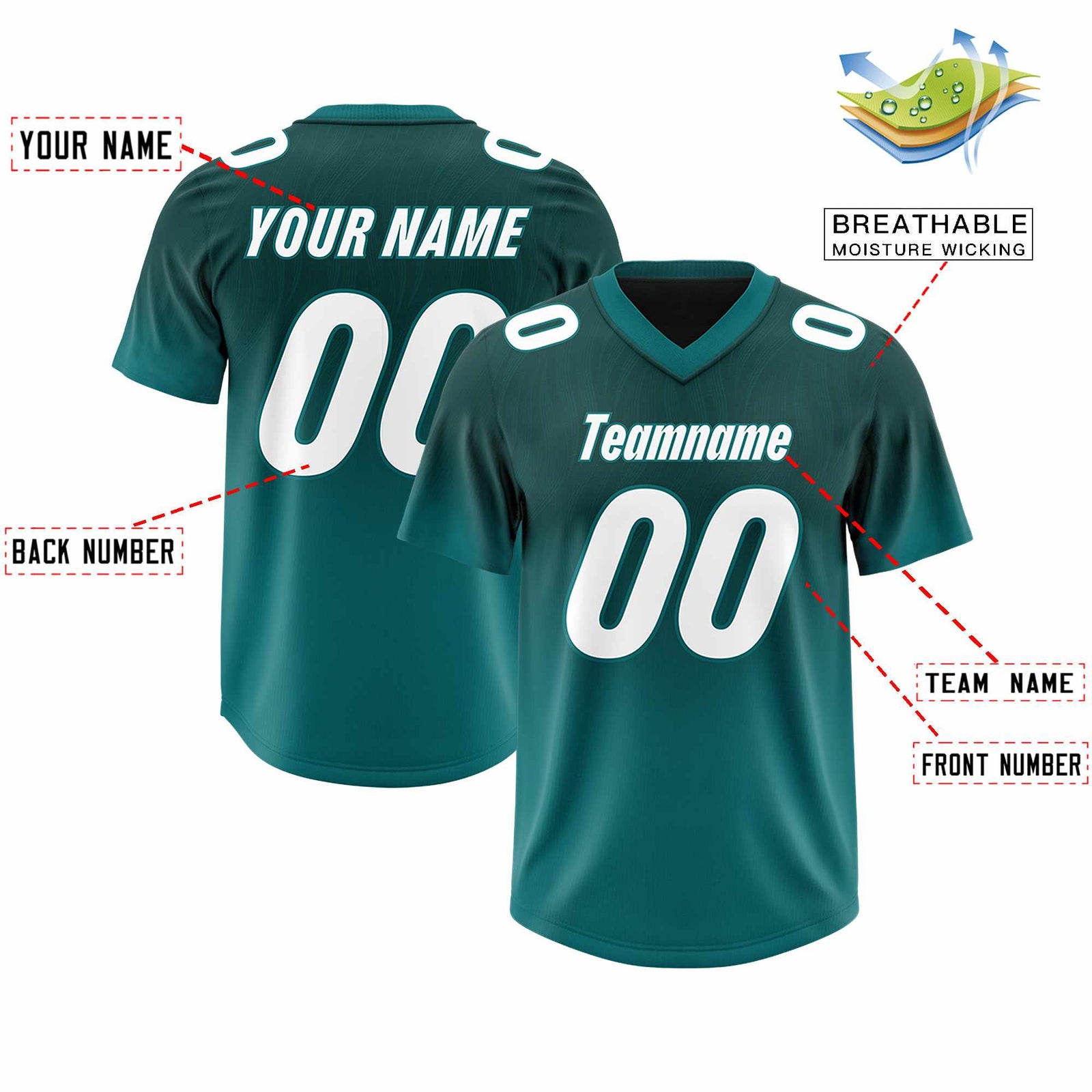 Custom Midnight Green Aqua Gradient Fashion Outdoor Authentic Football Jersey