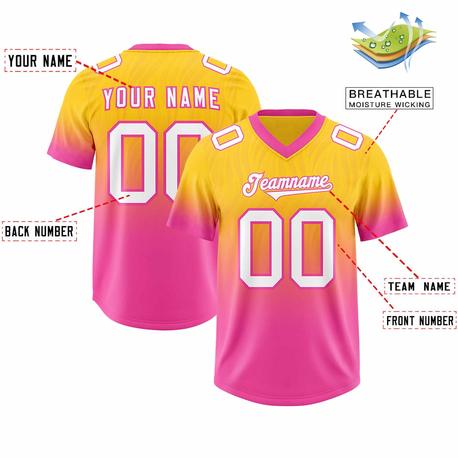 Custom Gold Pink Gradient Fashion Outdoor Authentic Football Jersey
