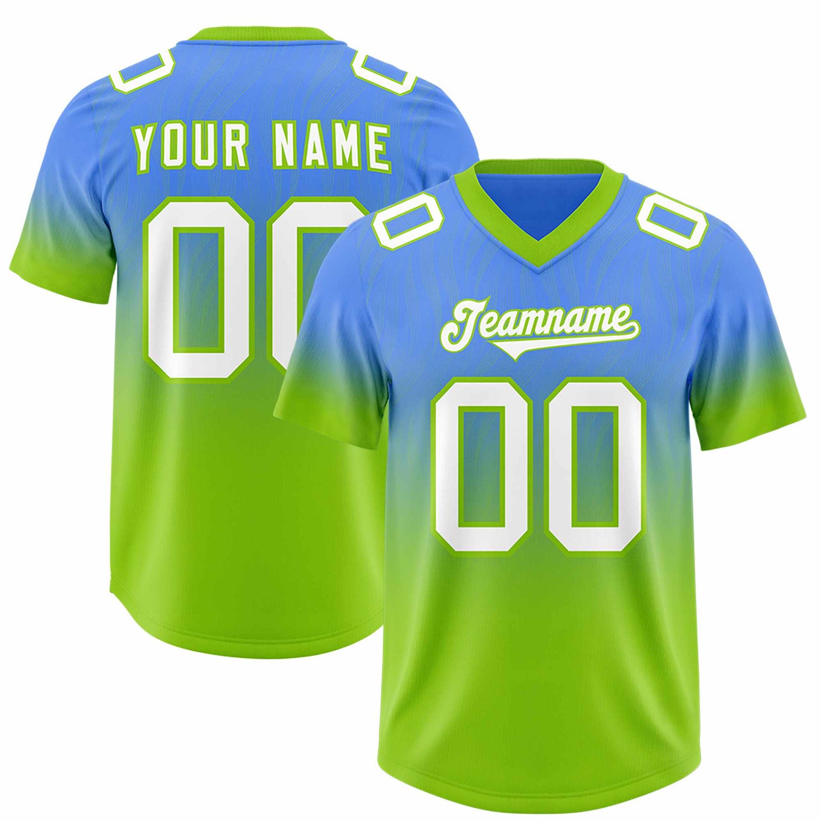 Custom Powder Blue Neon Green Gradient Fashion Outdoor Authentic Football Jersey