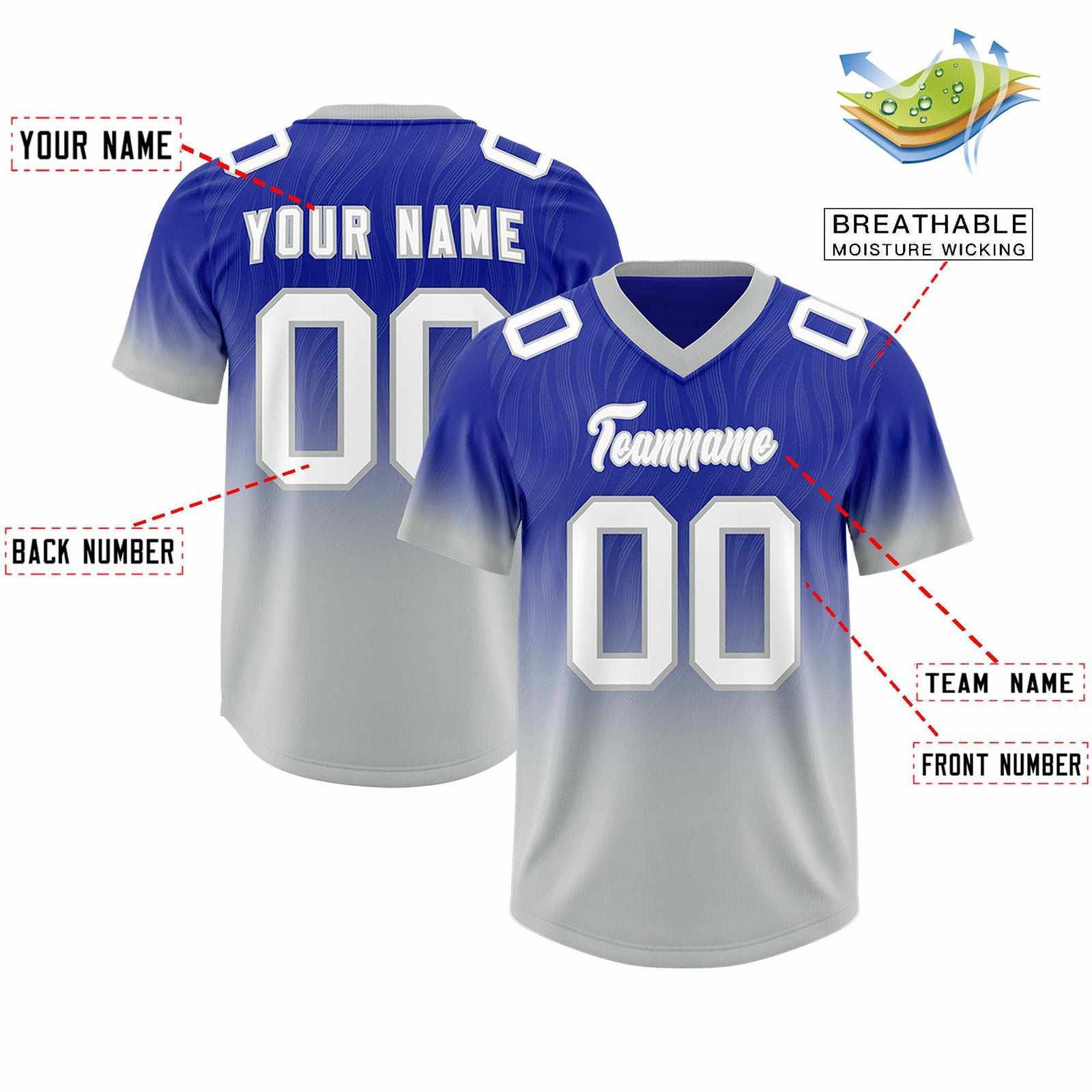 Custom Royal Gray Gradient Fashion Outdoor Authentic Football Jersey