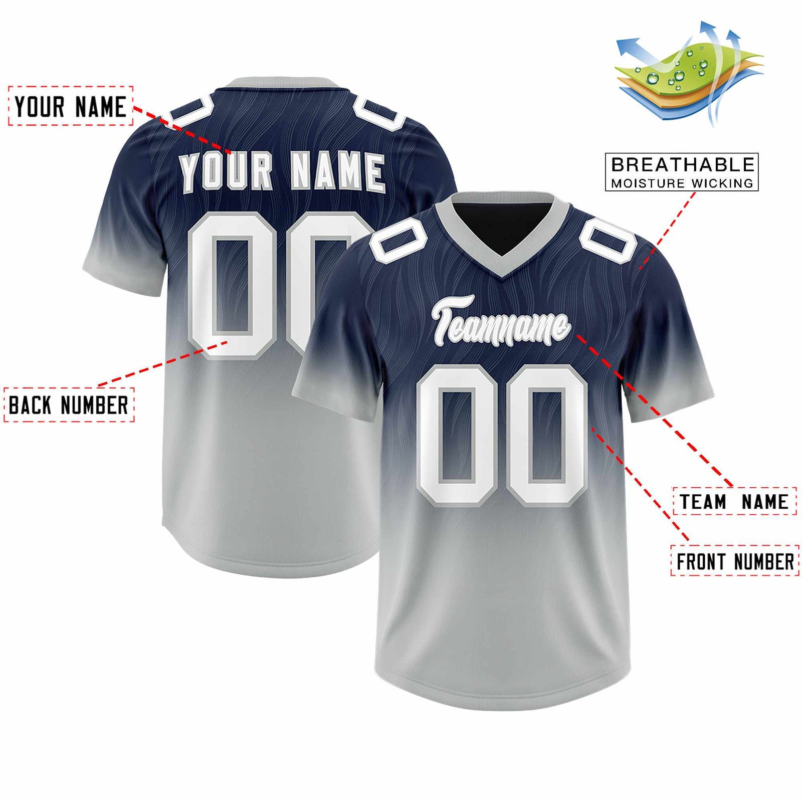 Custom Navy Gray Gradient Fashion Outdoor Authentic Football Jersey