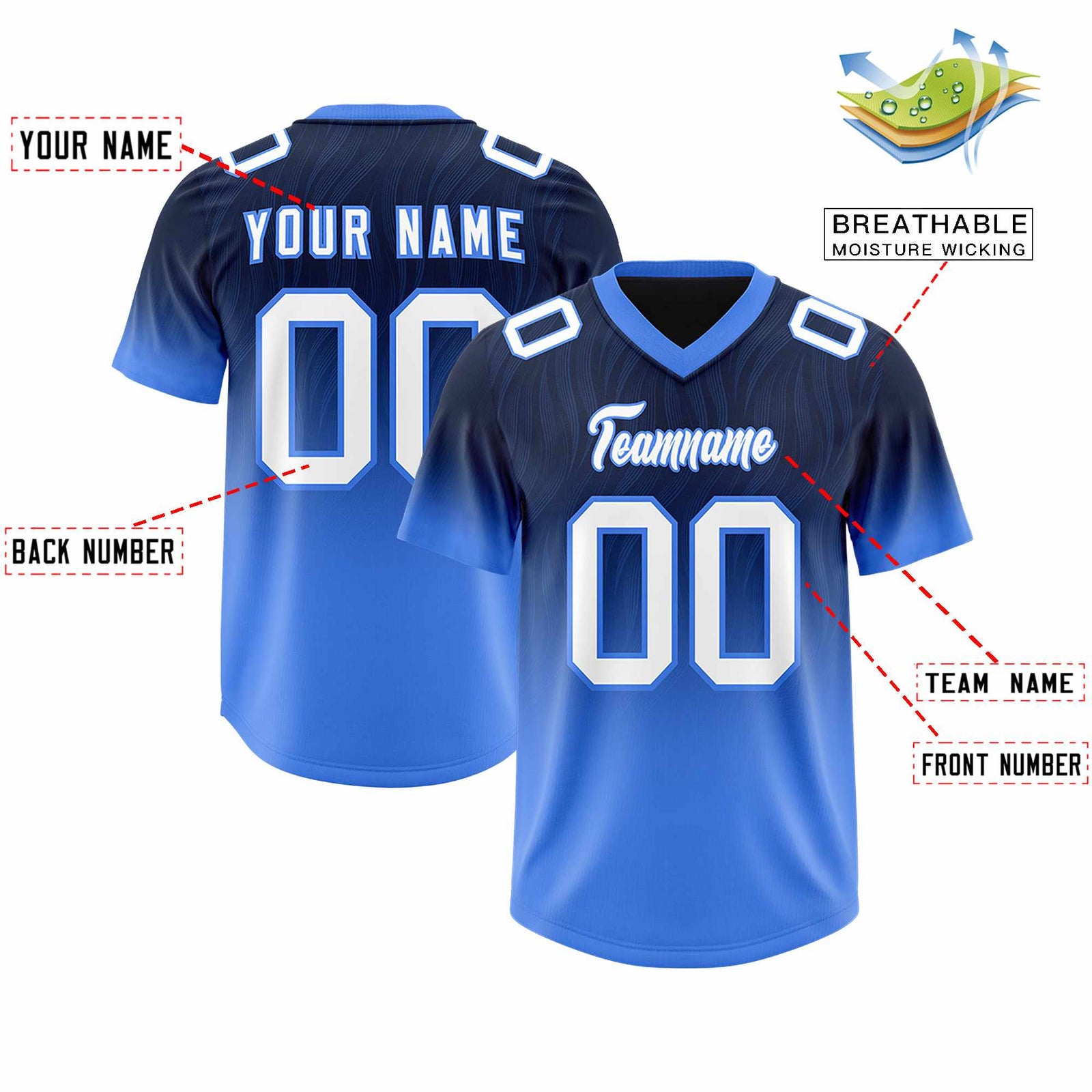 Custom Navy Powder Blue Gradient Fashion Outdoor Authentic Football Jersey