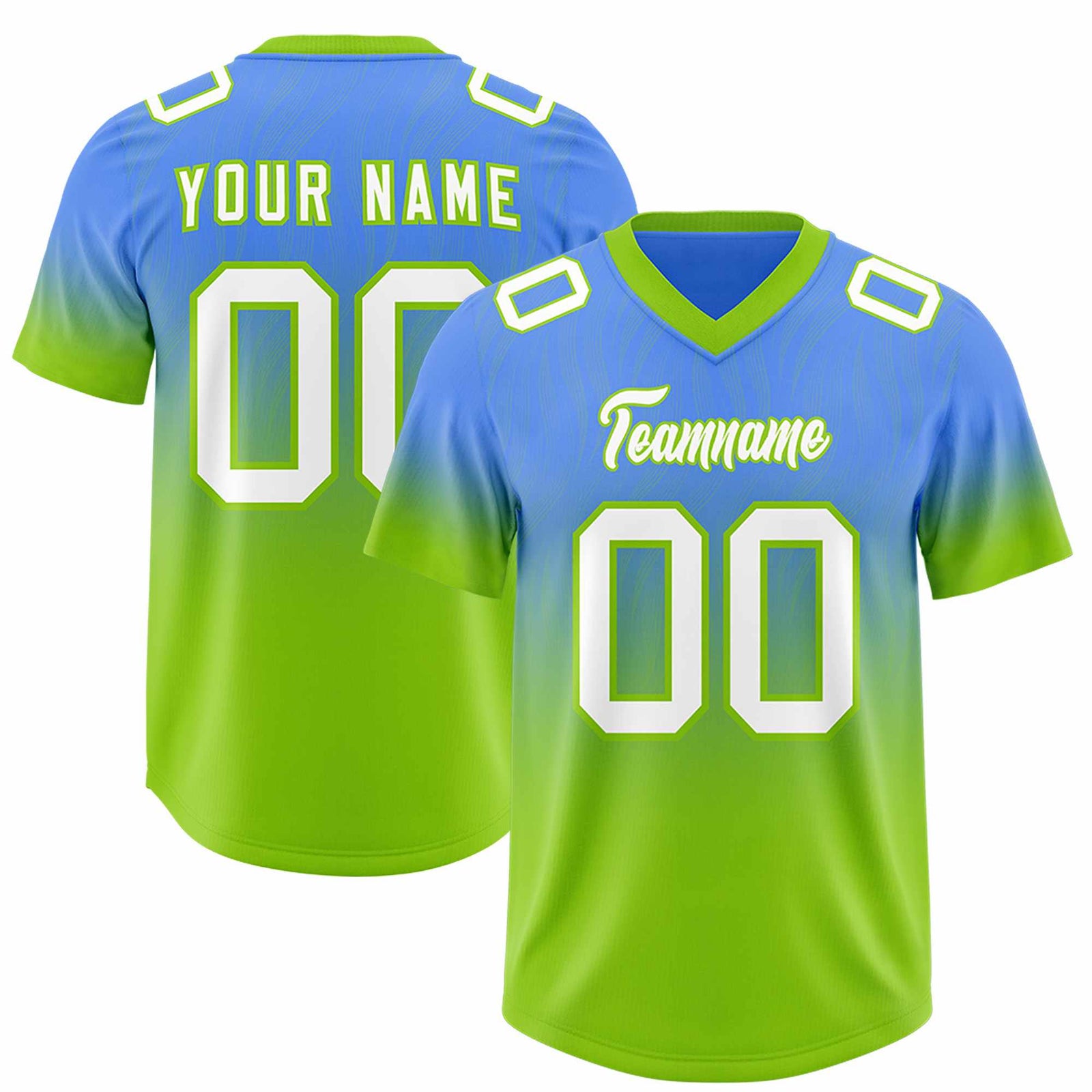 Custom Powder Blue Neon Green Gradient Fashion Outdoor Authentic Football Jersey