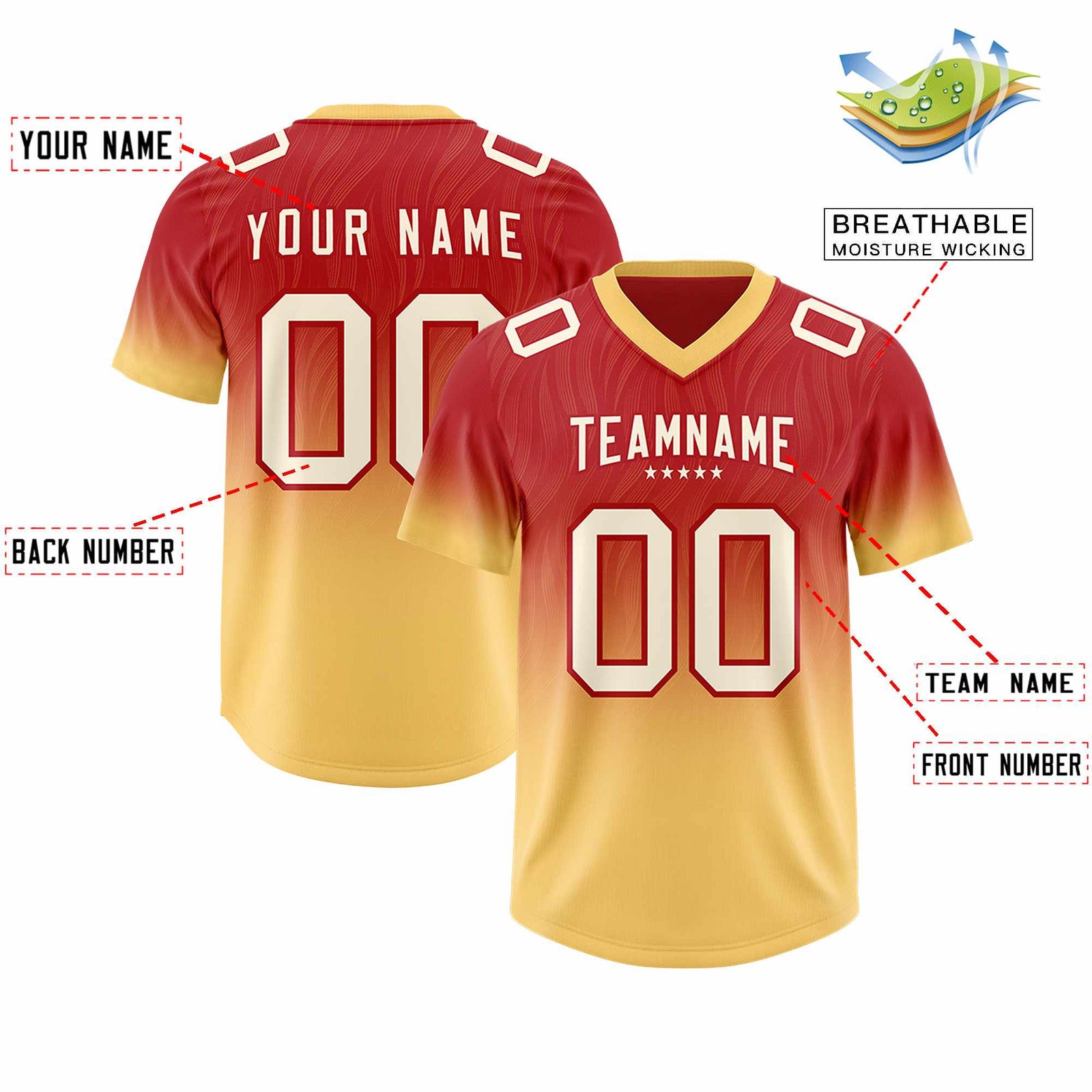Custom Red Khaki Gradient Fashion Outdoor Authentic Football Jersey