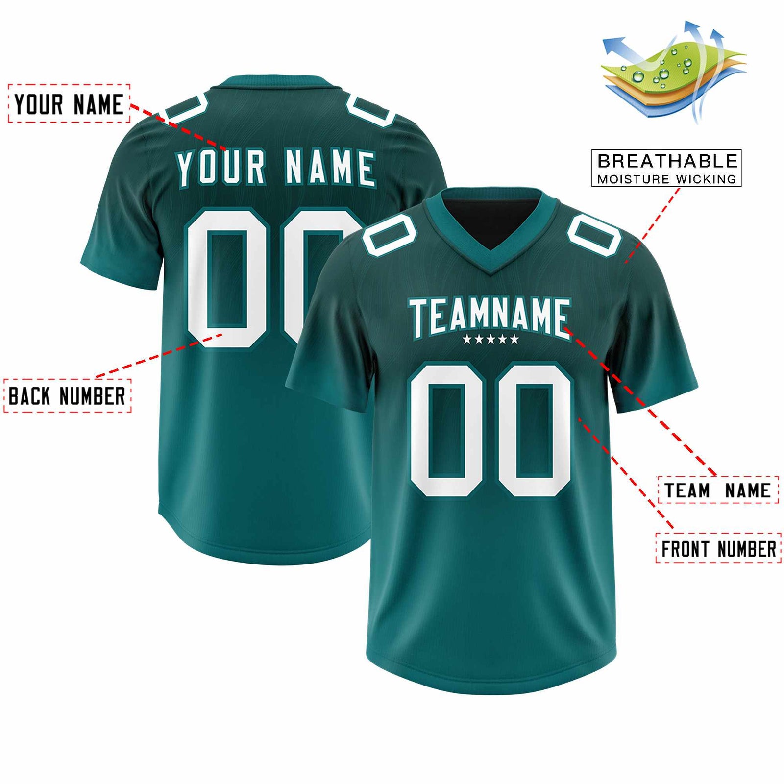 Custom Midnight Green Aqua Gradient Fashion Outdoor Authentic Football Jersey
