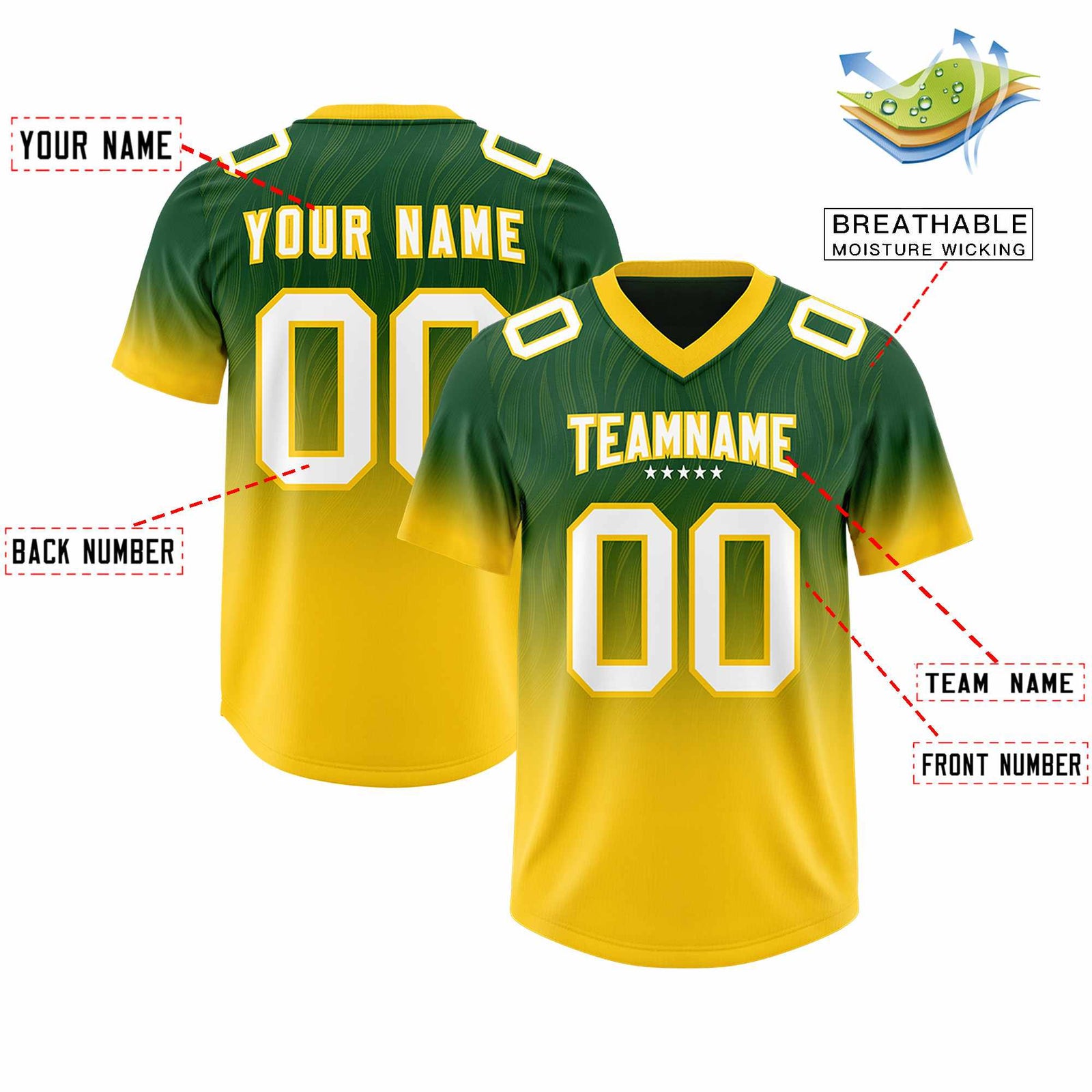 Custom Green Gold Gradient Fashion Outdoor Authentic Football Jersey