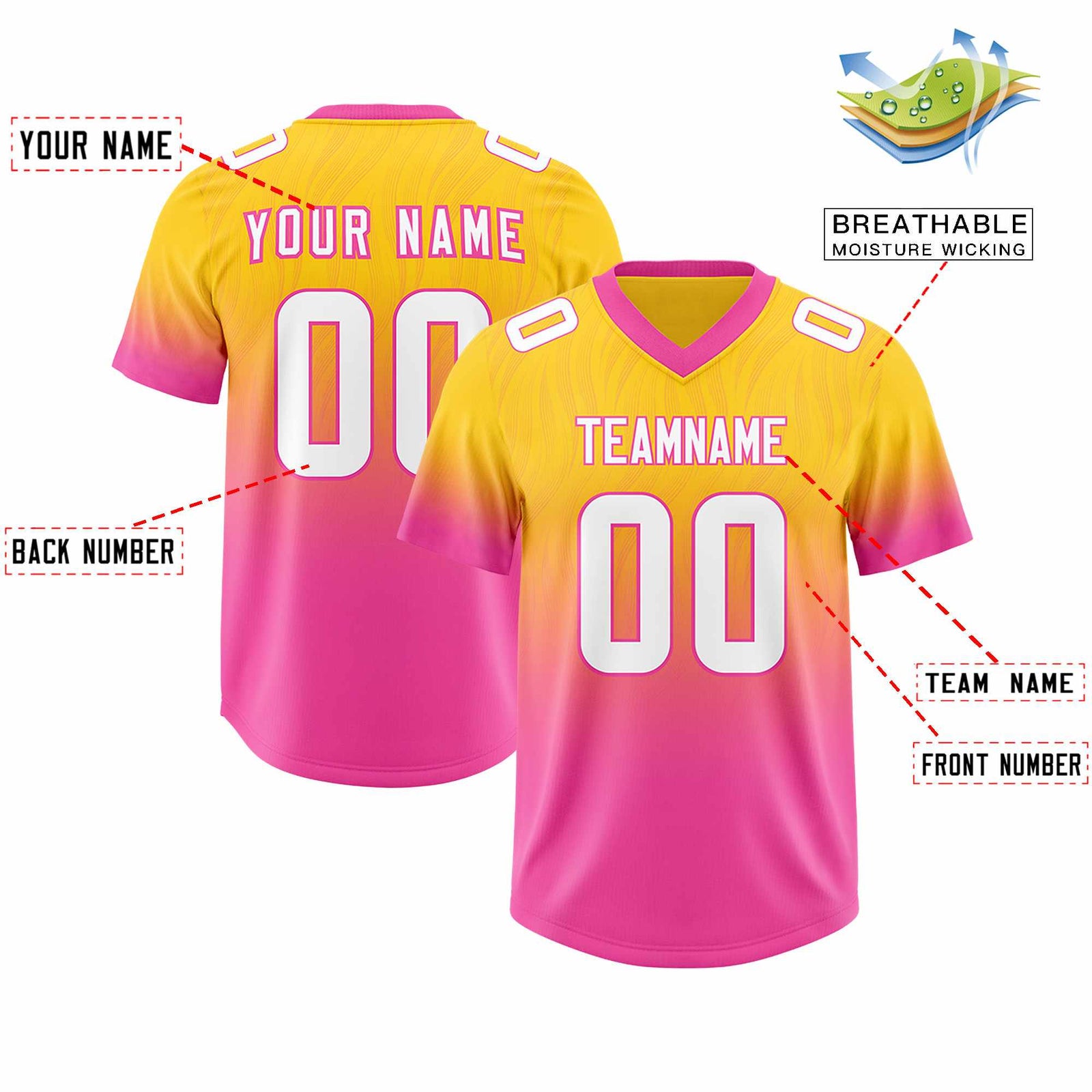Custom Gold Pink Gradient Fashion Outdoor Authentic Football Jersey