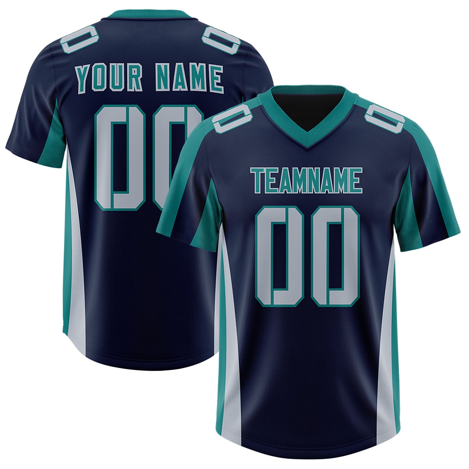 Custom Navy Aqua Side Stripe Pattern Authentic Football Jersey