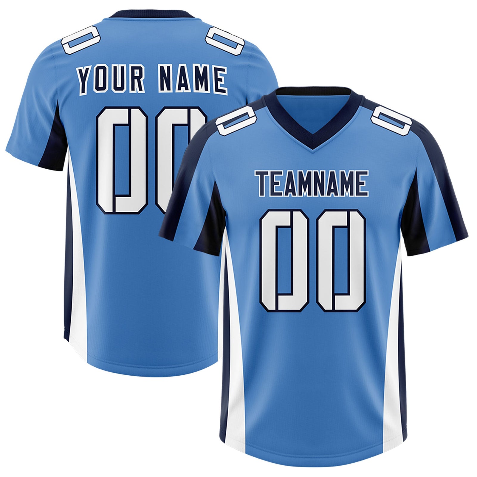 Custom Powder Blue Navy Side Stripe Pattern Authentic Football Jersey