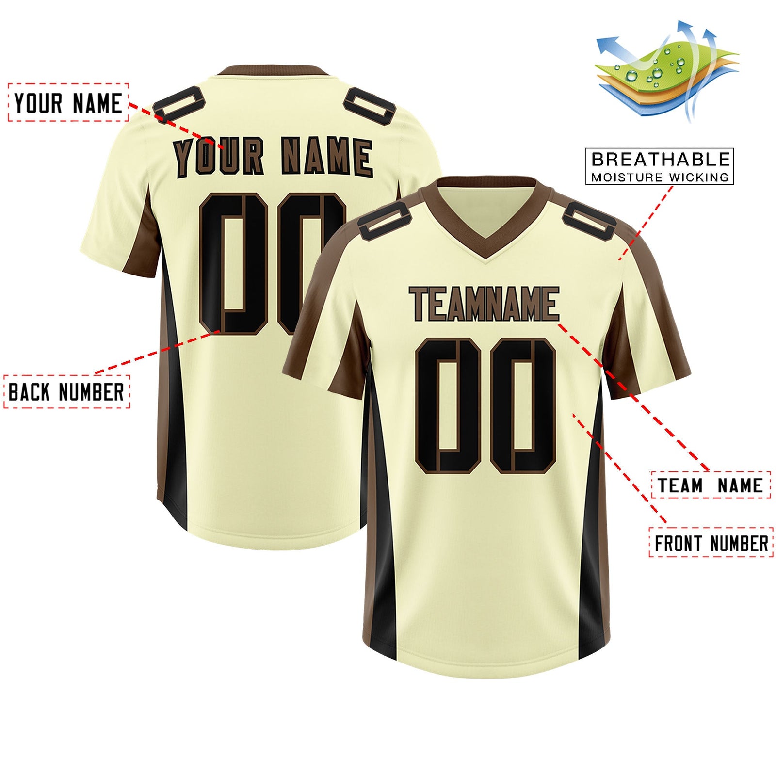 Custom Cream Light Brown Side Stripe Pattern Authentic Football Jersey