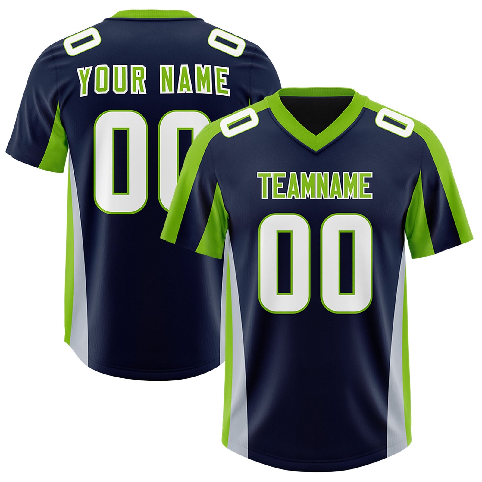 Custom Navy Neon Green Side Stripe Pattern Authentic Football Jersey