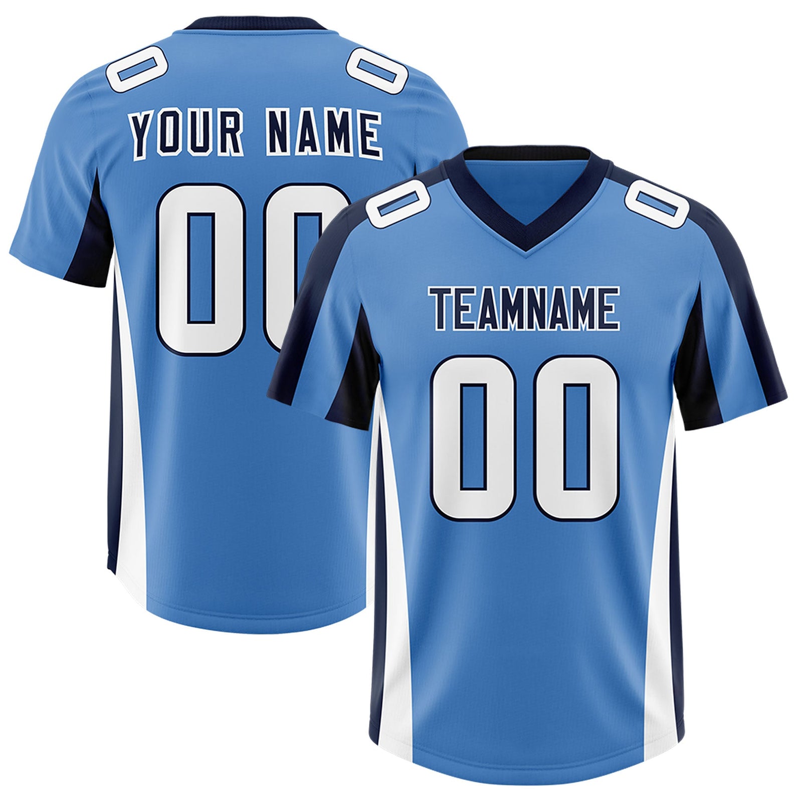 Custom Powder Blue Navy Side Stripe Pattern Authentic Football Jersey