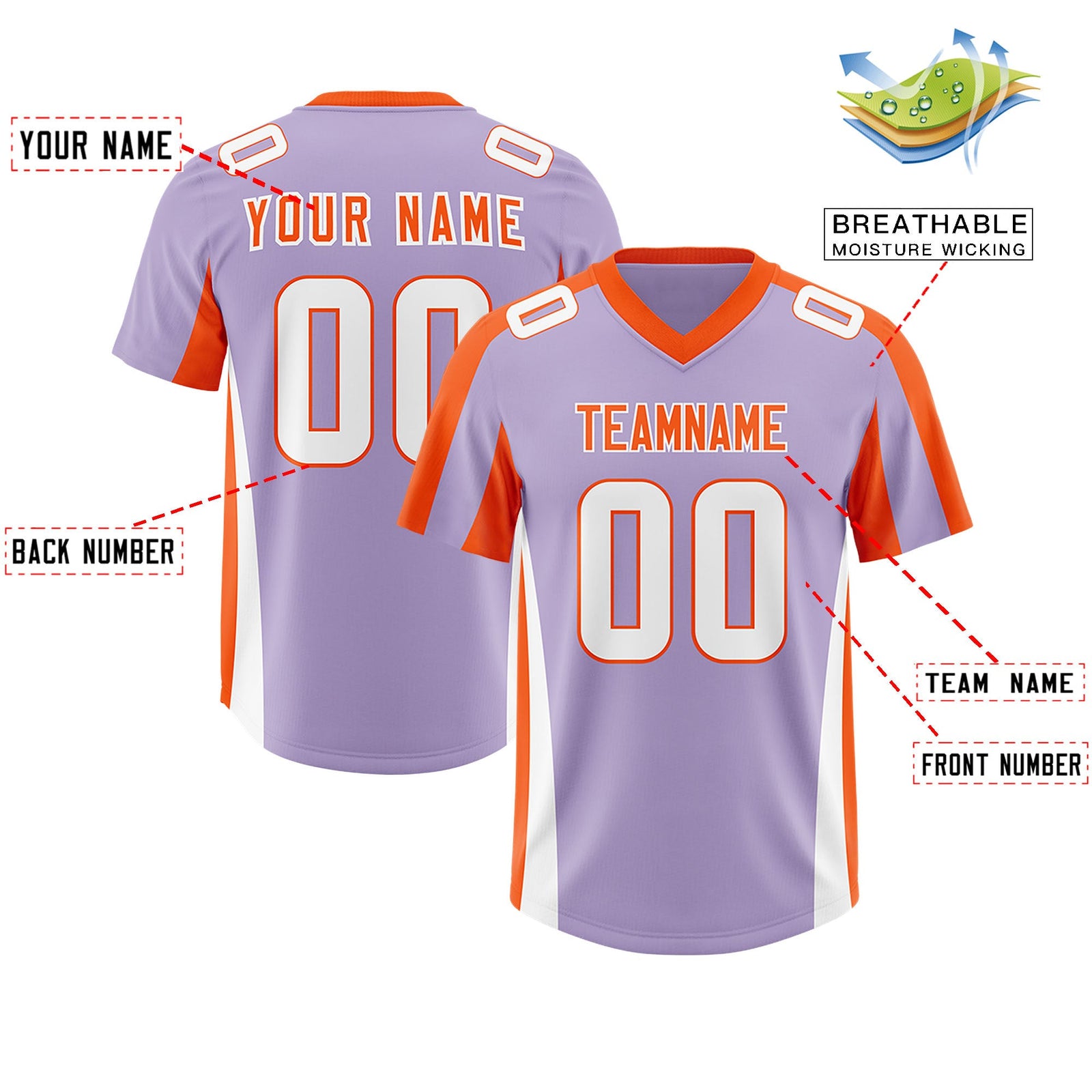 Custom Light Purple Orange Side Stripe Pattern Authentic Football Jersey