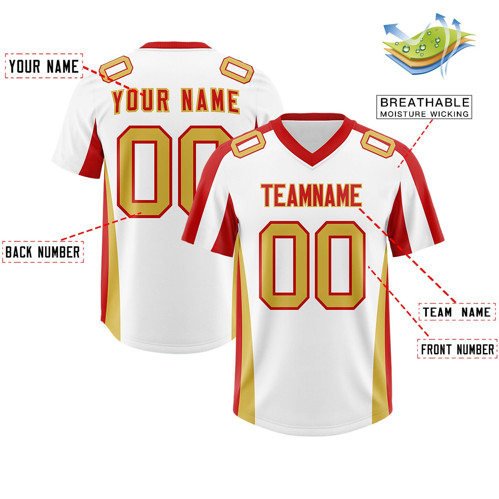 Custom White Red Side Stripe Pattern Authentic Football Jersey