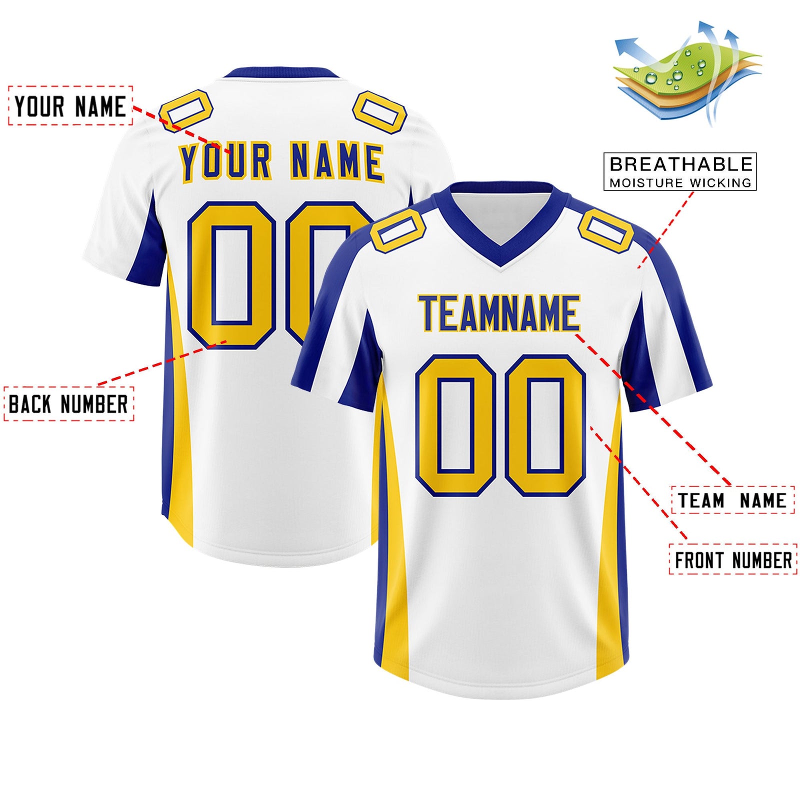 Custom White Royal Side Stripe Pattern Authentic Football Jersey