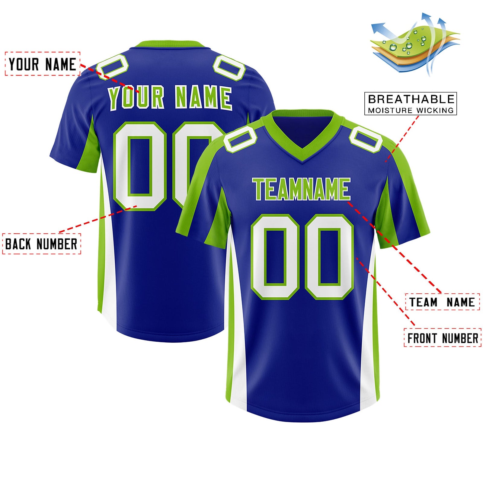 Custom Royal Neon Green Side Stripe Pattern Authentic Football Jersey