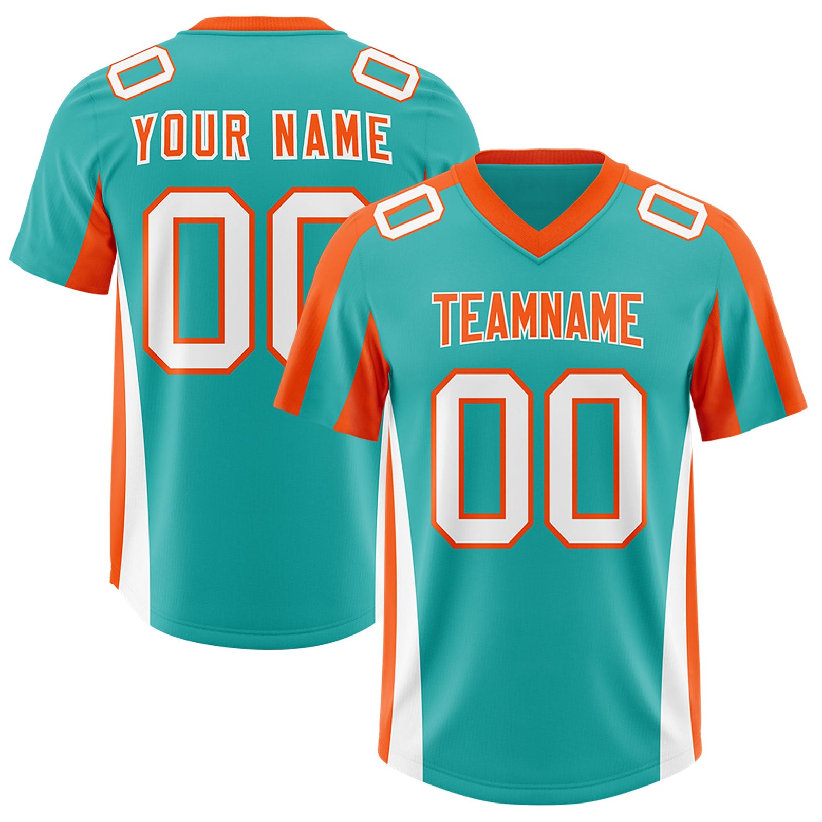 Custom Aqua Orange Side Stripe Pattern Authentic Football Jersey