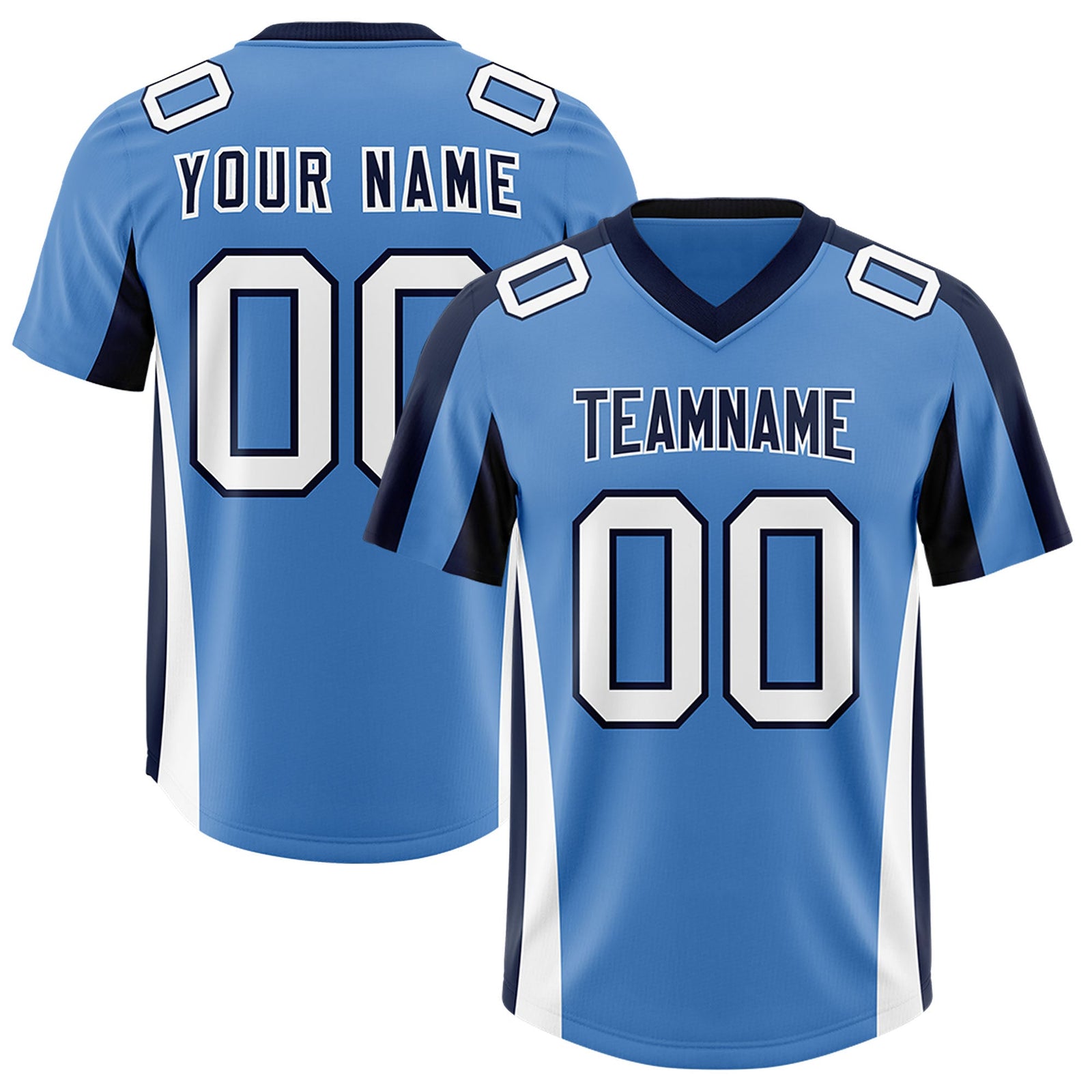Custom Powder Blue Navy Side Stripe Pattern Authentic Football Jersey