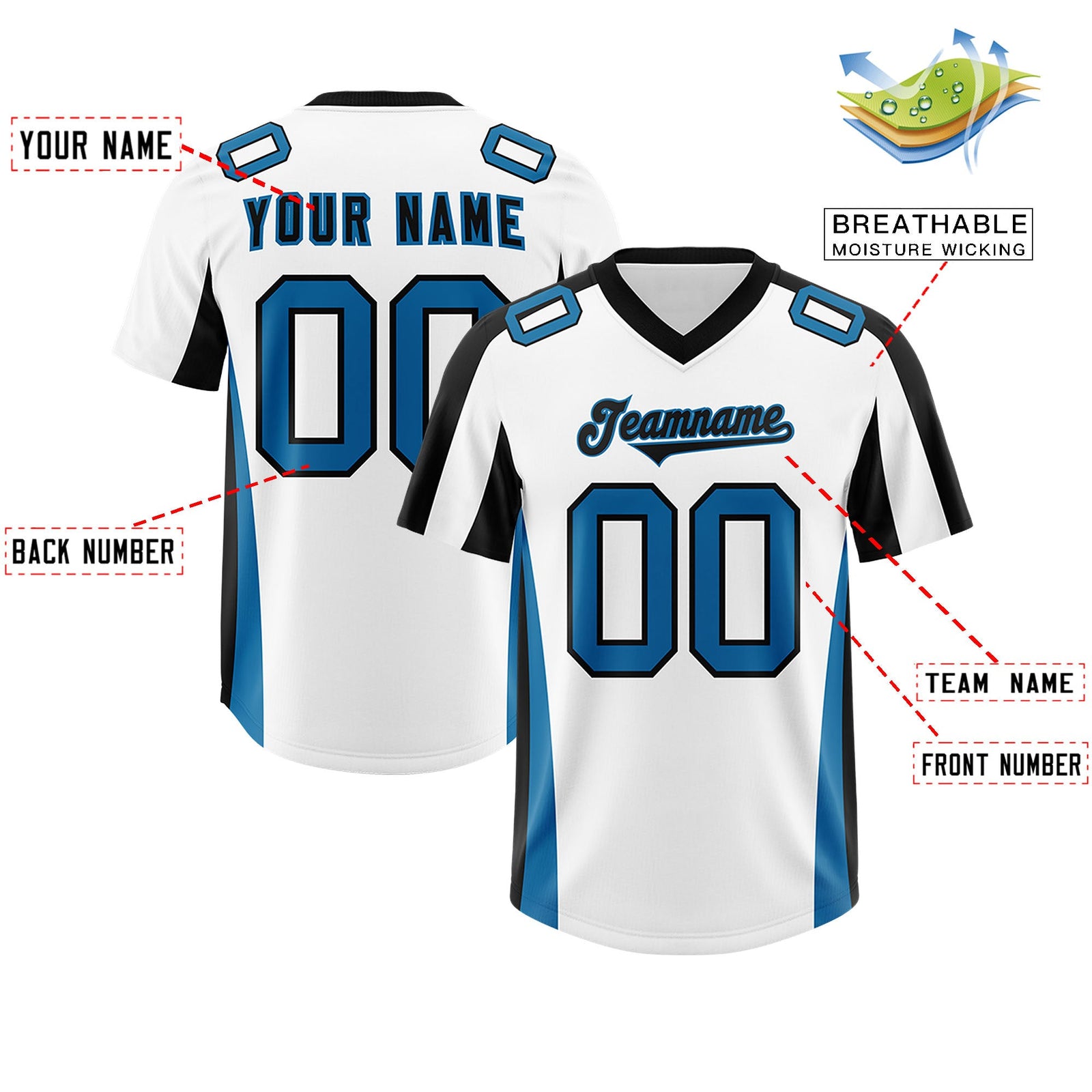 Custom White Black Side Stripe Pattern Authentic Football Jersey