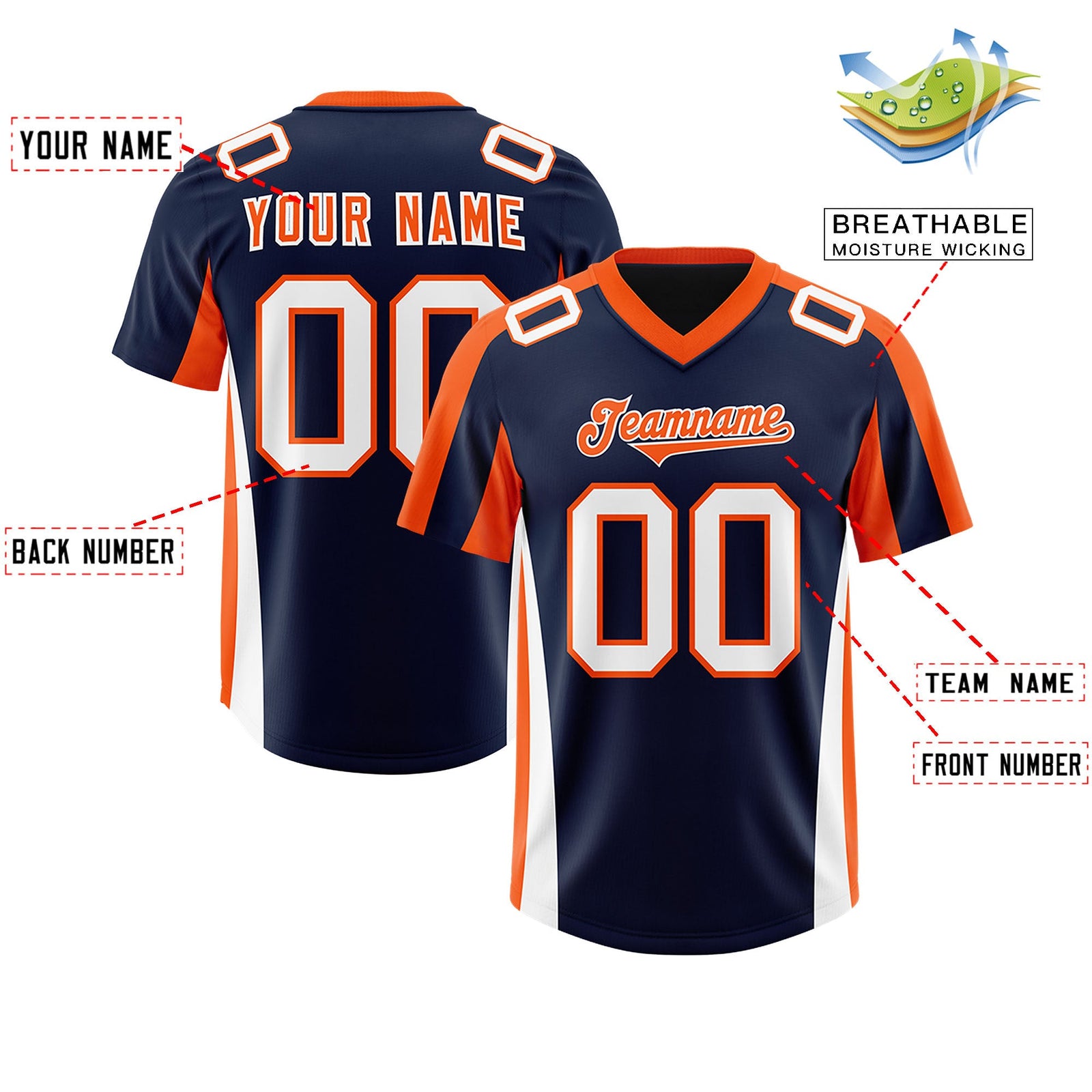 Custom Navy Orange Side Stripe Pattern Authentic Football Jersey