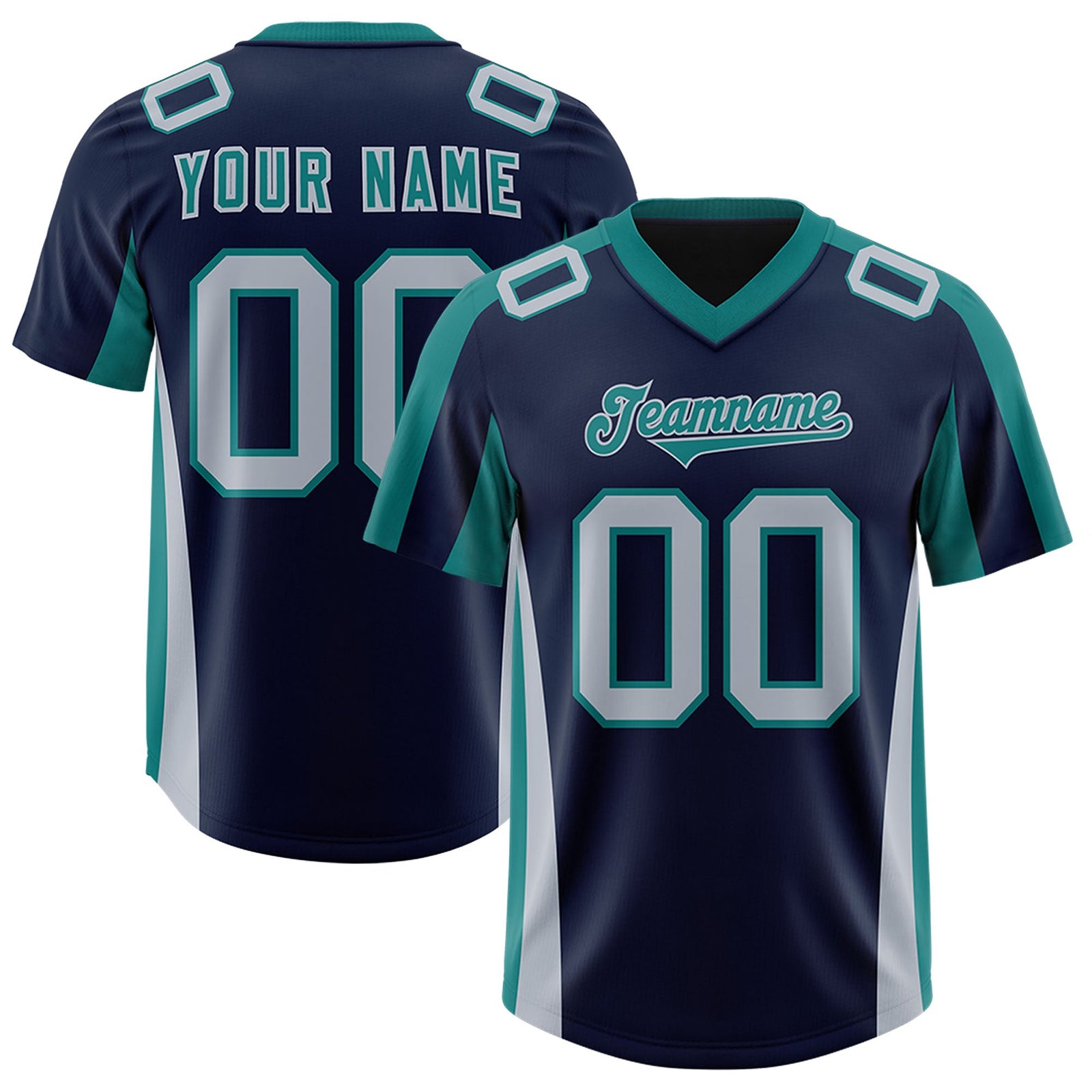 Custom Navy Aqua Side Stripe Pattern Authentic Football Jersey