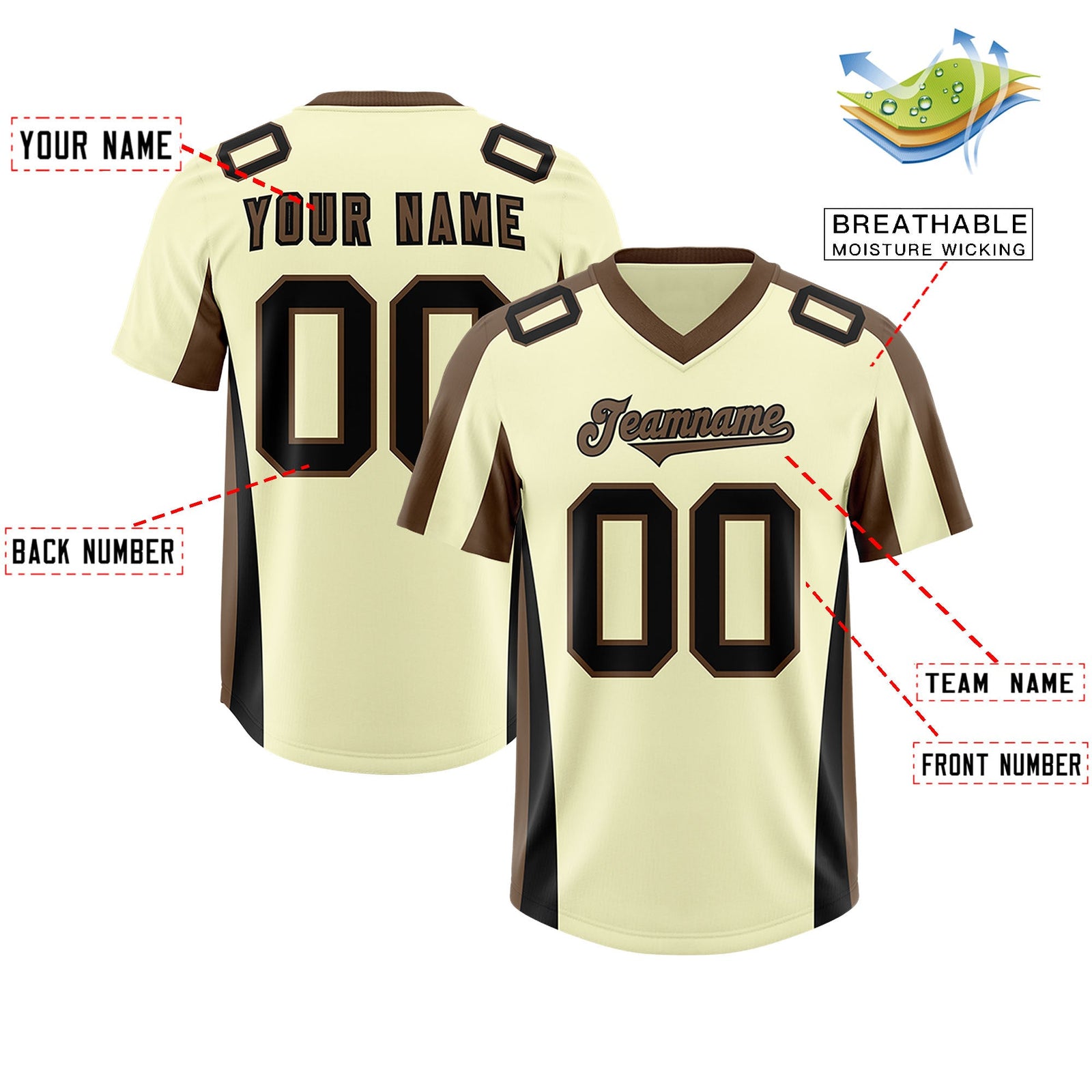 Custom Cream Light Brown Side Stripe Pattern Authentic Football Jersey