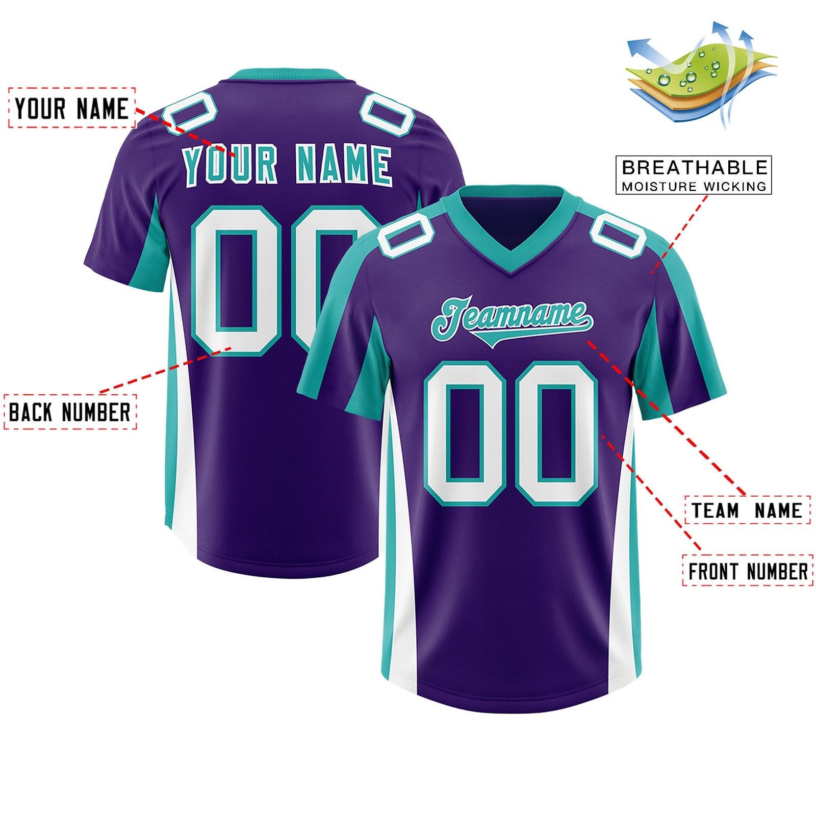 Custom Purple Aqua Side Stripe Pattern Authentic Football Jersey