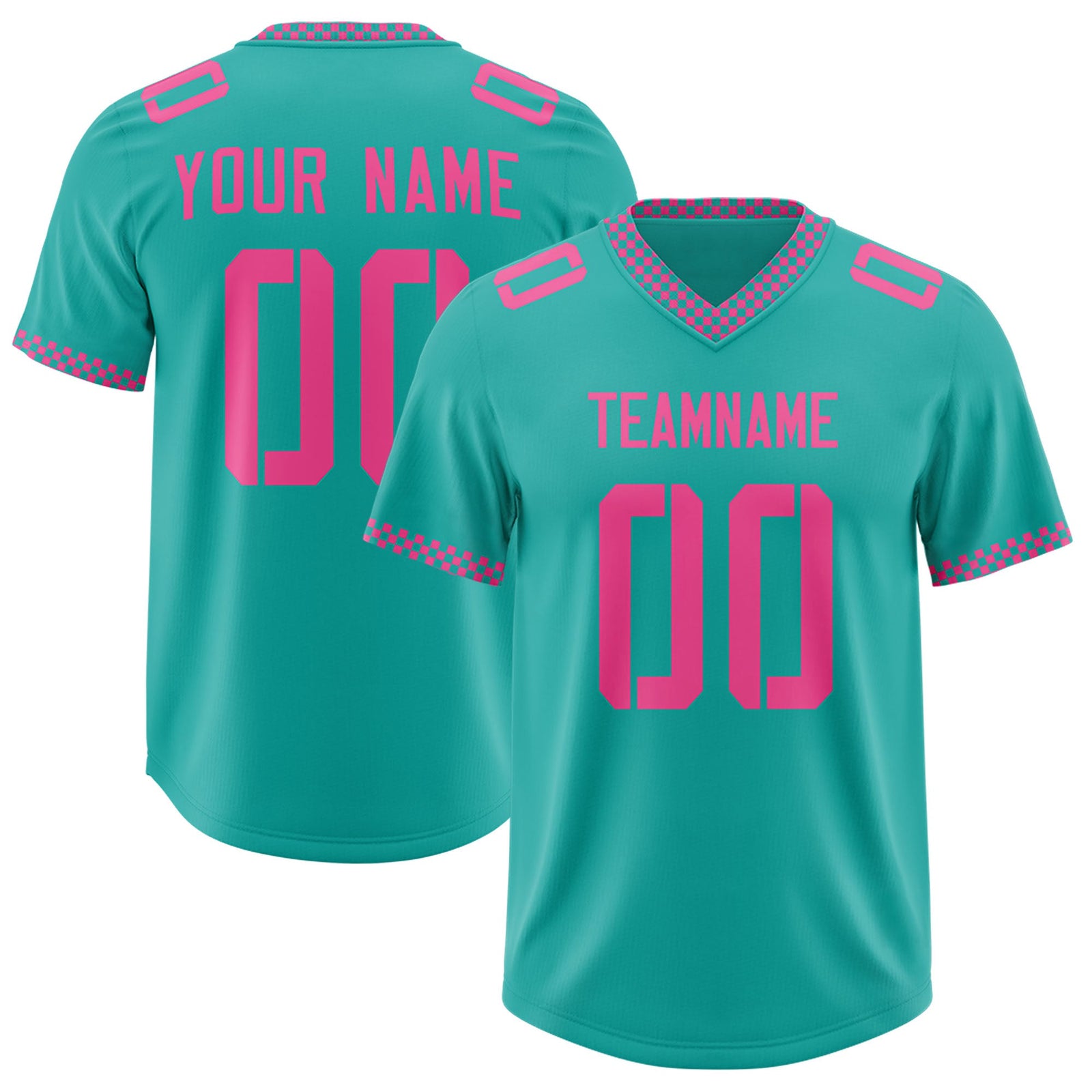 Custom Aqua Pink Personalized Neckline Square Classic Authentic Football Jersey